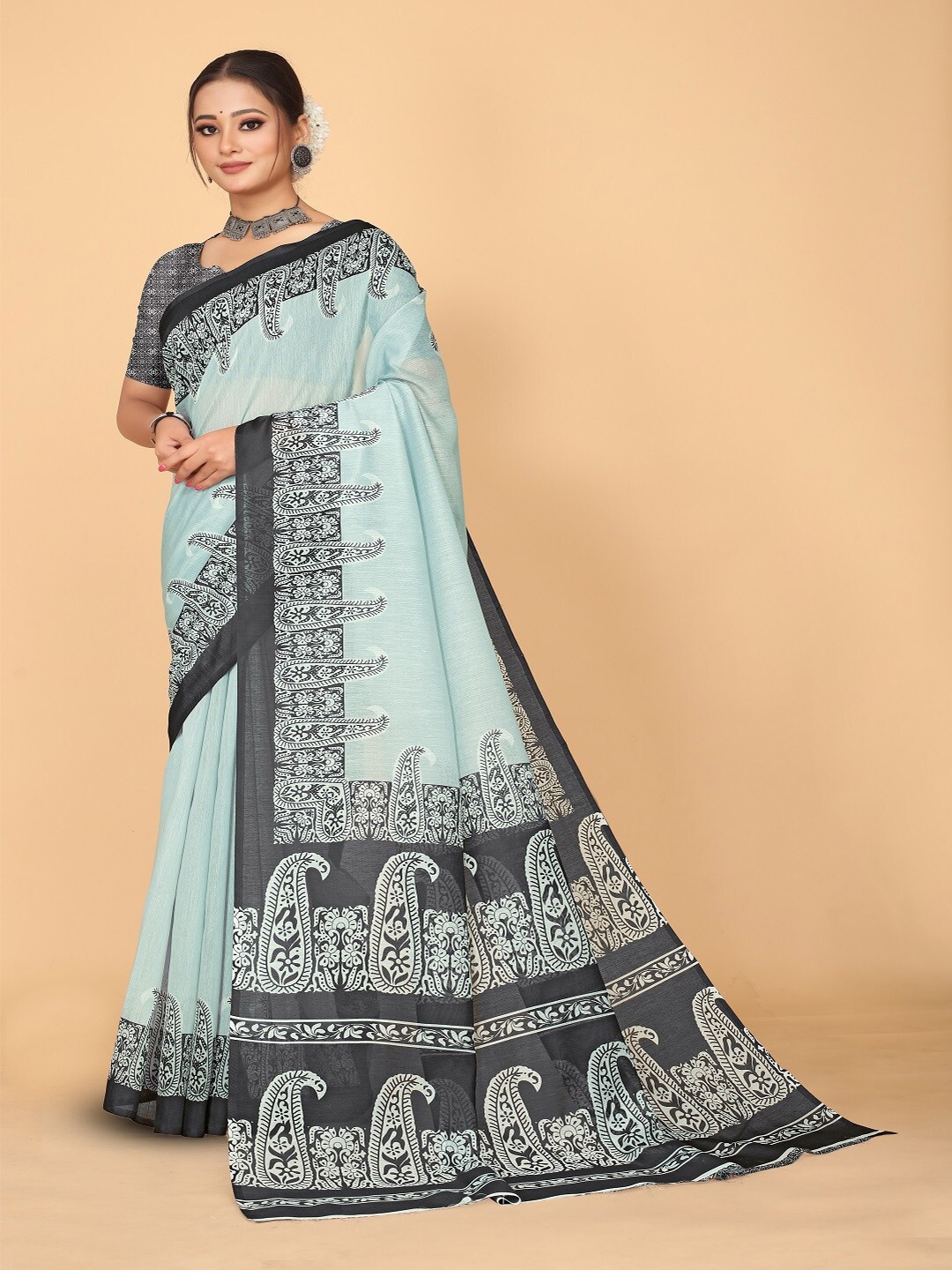 

vishwa vijay Ethnic Motifs Printed Chanderi Saree, Grey