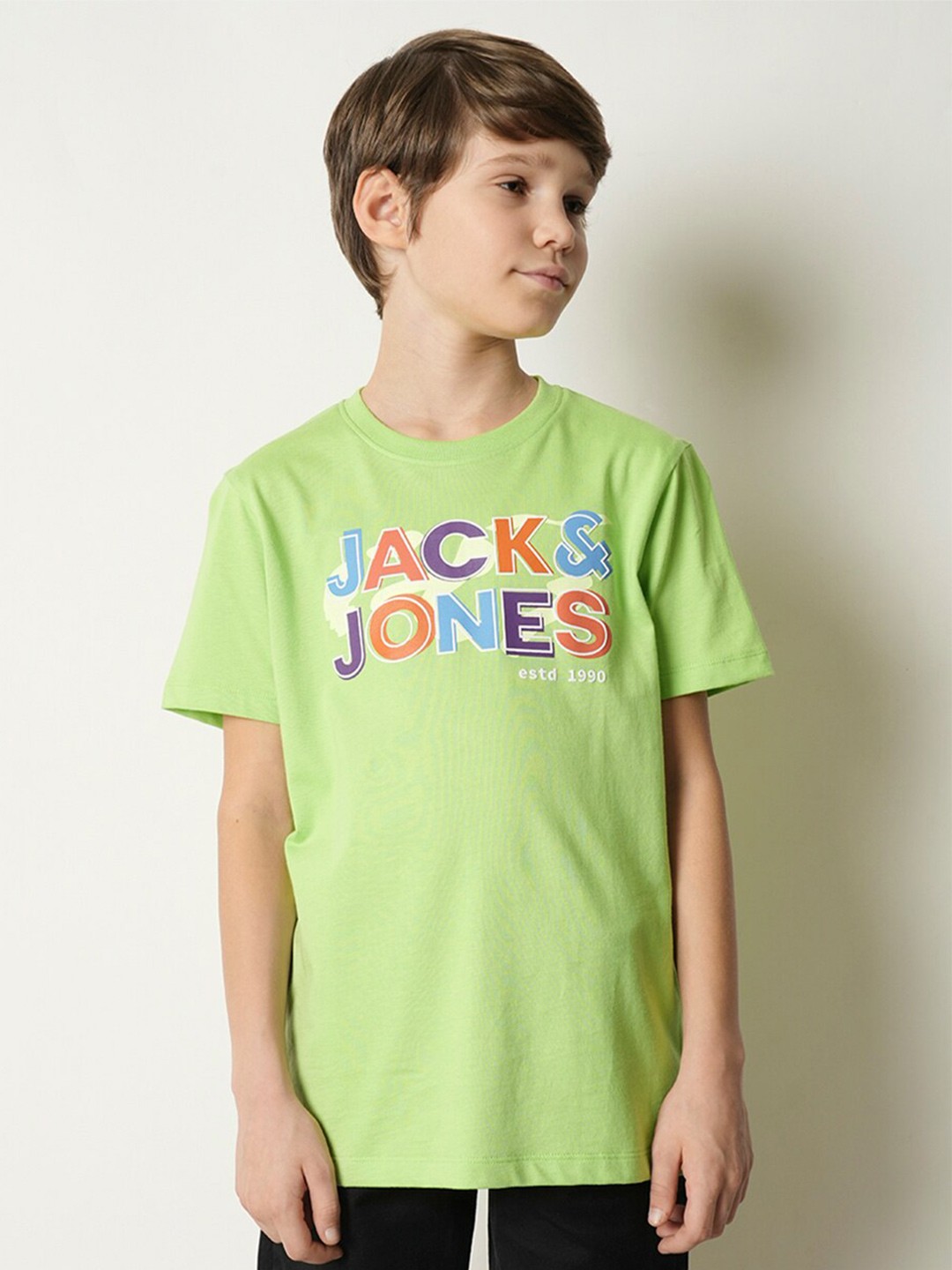 

Jack & Jones Junior Boys Typography Printed Pure Cotton T-shirt, Green