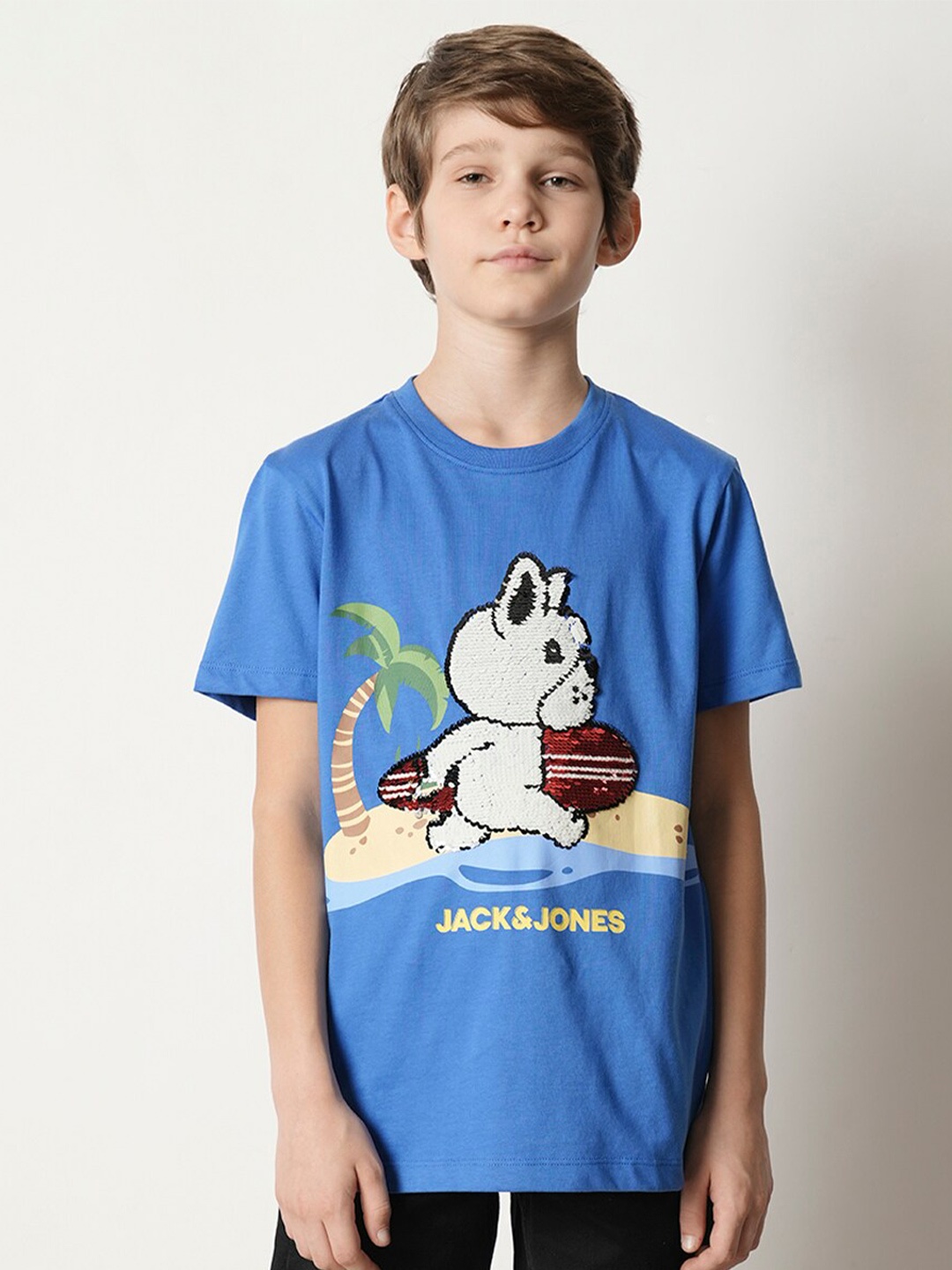 

Jack & Jones Junior Boys Floral Printed Embellished Pure Cotton T-shirt, Blue