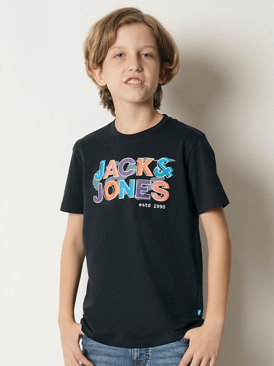 

Jack & Jones Junior Boys Typography Printed Pure Cotton T-shirt, Blue