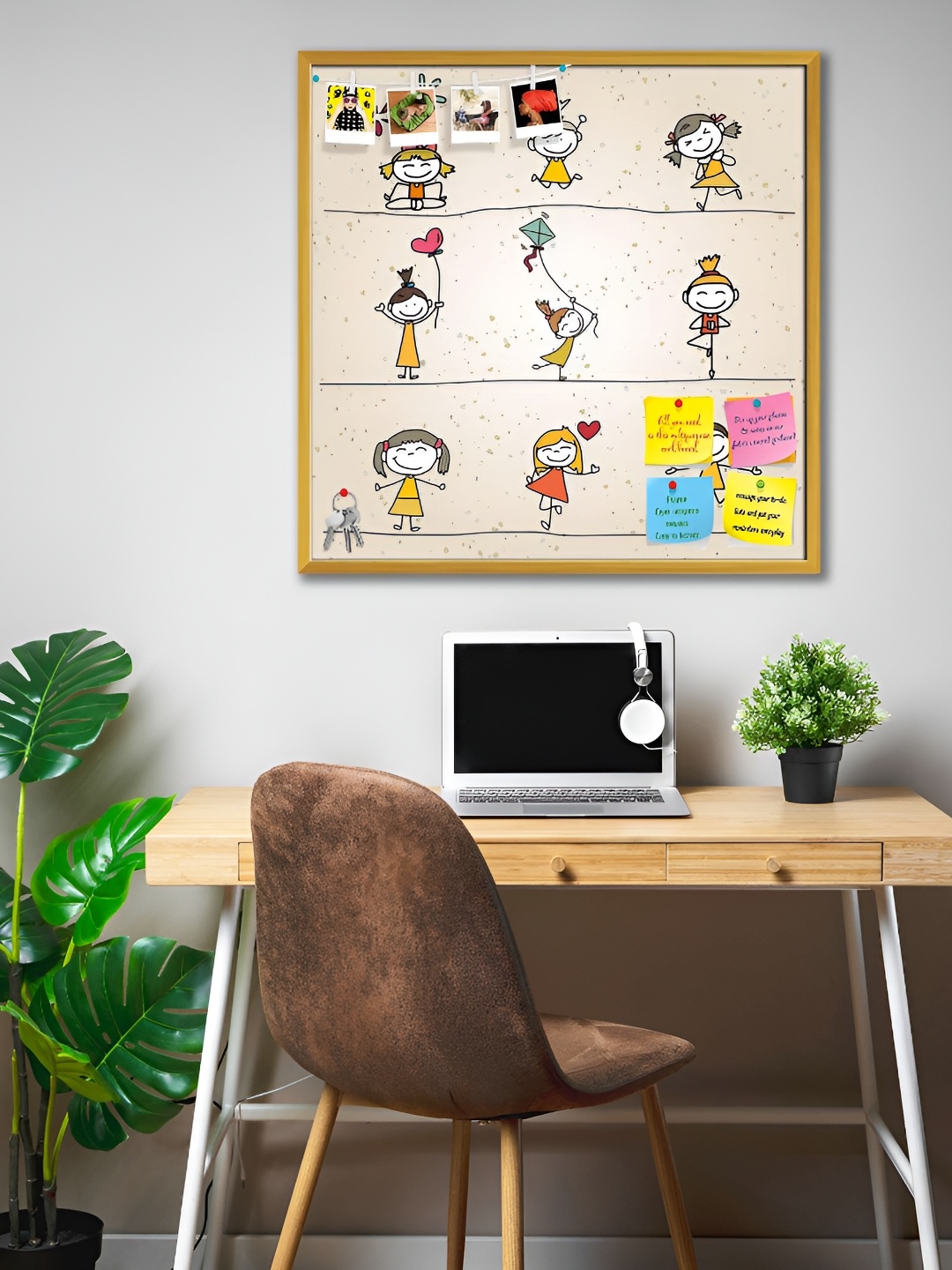 

ArtzFolio Gold Toned & Beige Wooden Bulletin Board Wall Hanging Decor