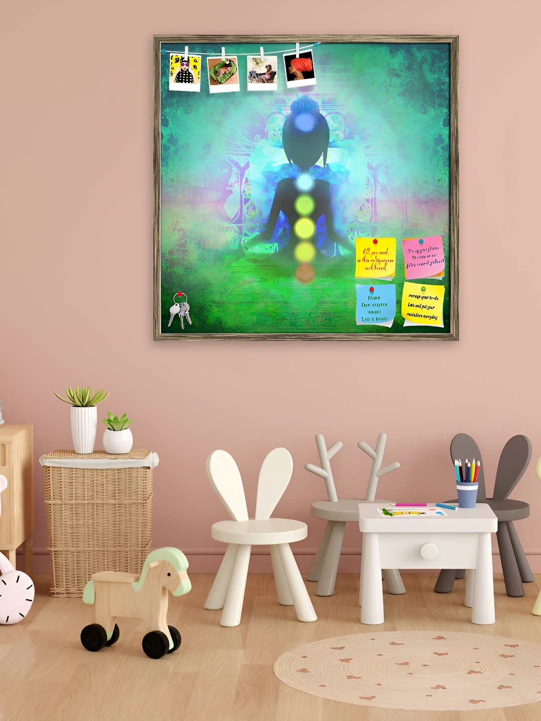 ArtzFolio Brown & Green Printed Wood Bulletin Boards With Sticky Notes Wall Hanging Decor