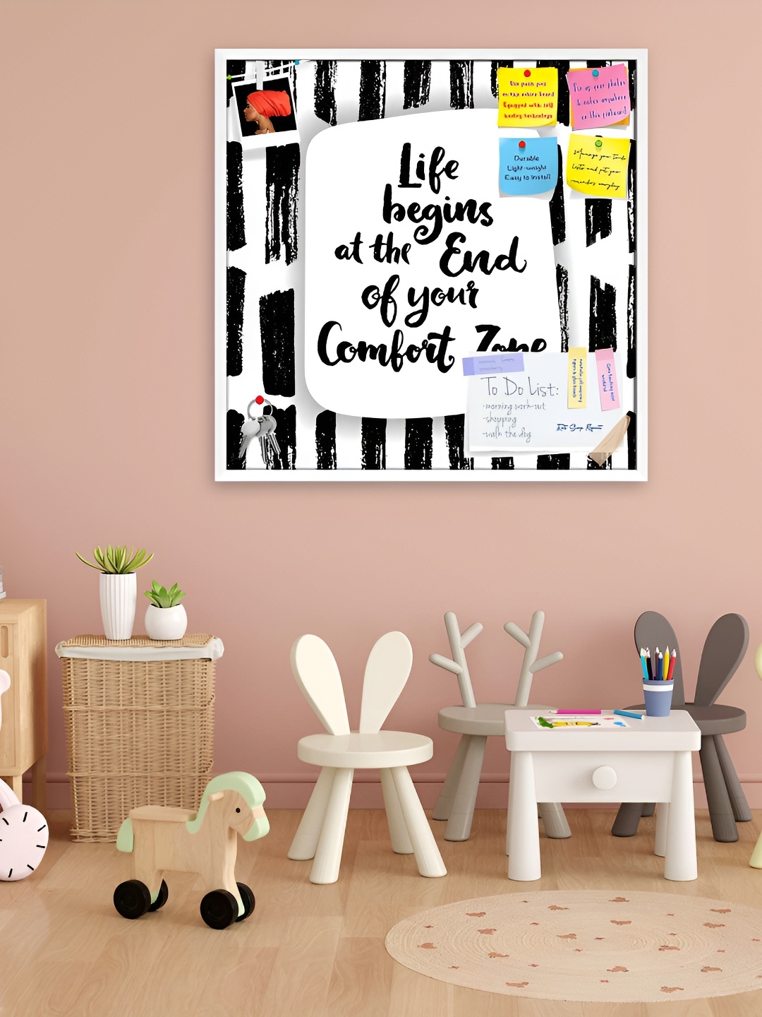 ArtzFolio White & Black Wooden Bulletin Board With Sticky Notes Wall Hanging Decor