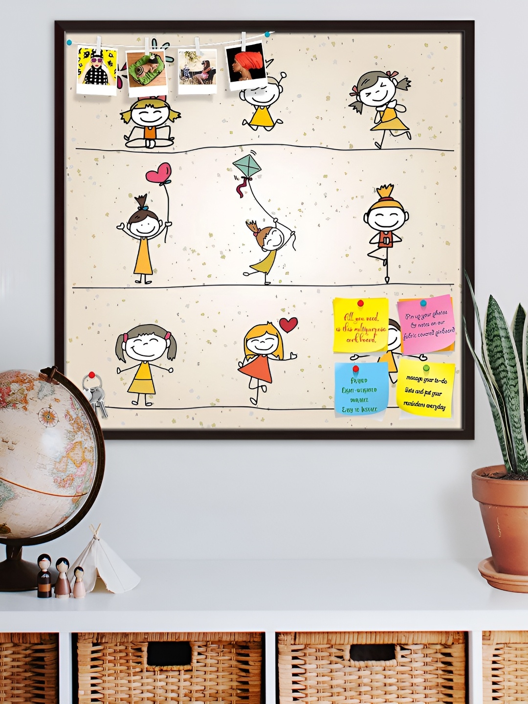 

ArtzFolio Brown Happy Kids Cartoon Printed Wooden Bulletin Board