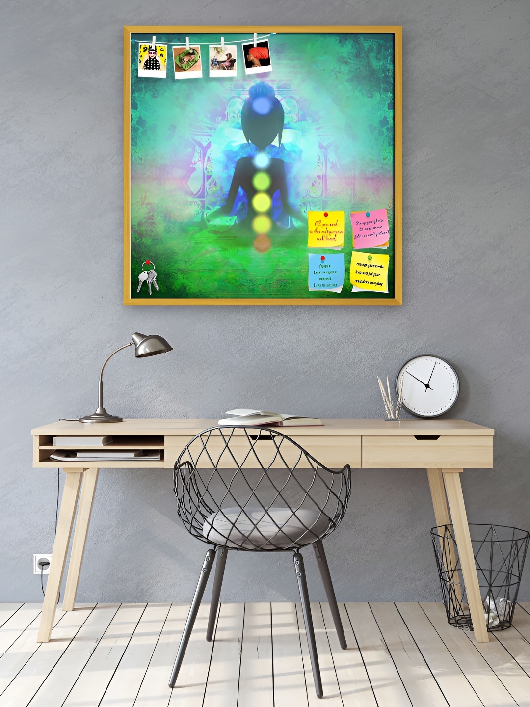 

ArtzFolio Gold Toned & Green Printed Wooden Bulletin Board