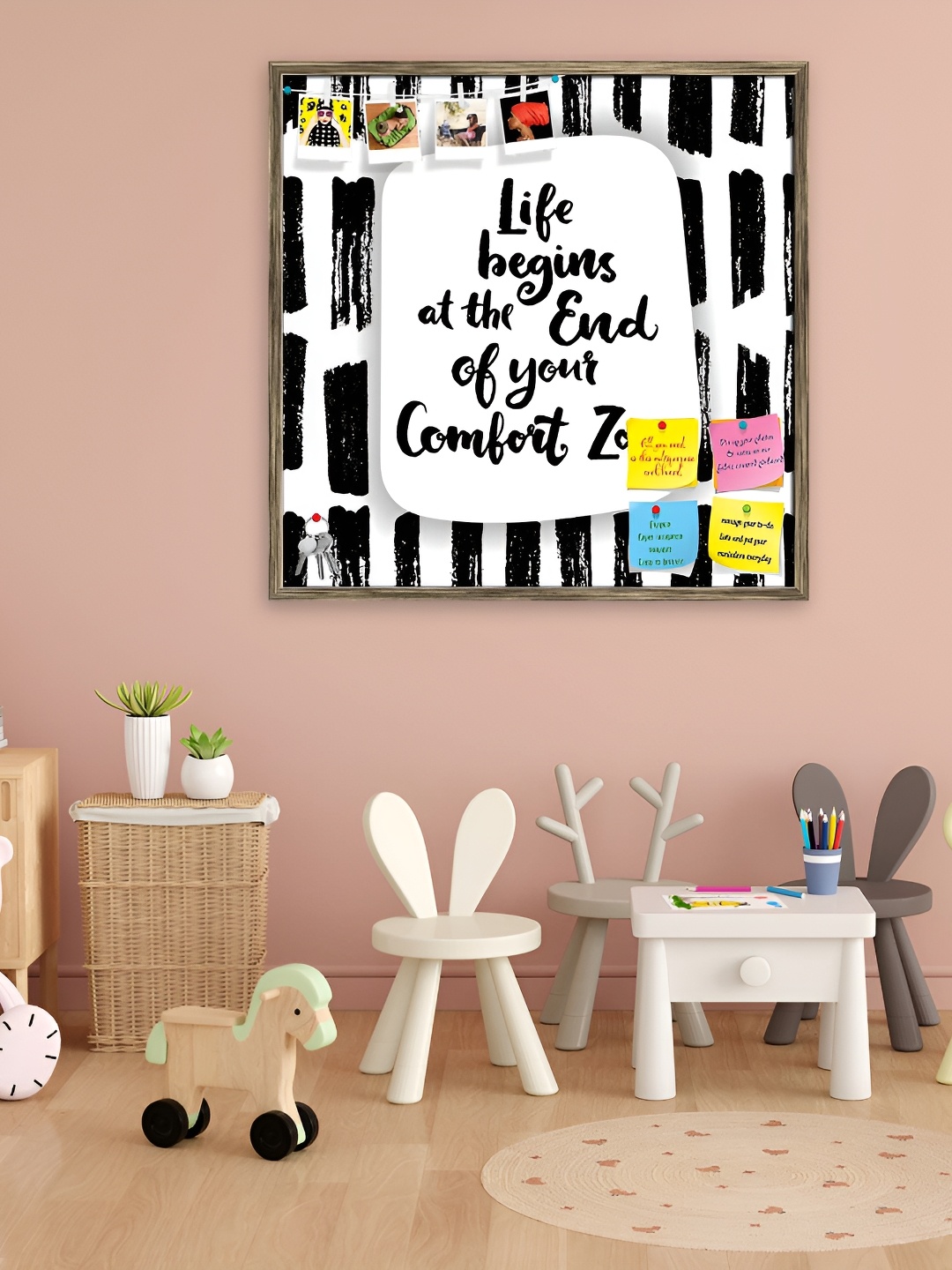 

ArtzFolio Brown Printed Wooden Bulletin Board With Sticky Notes Wall Hanging Decor