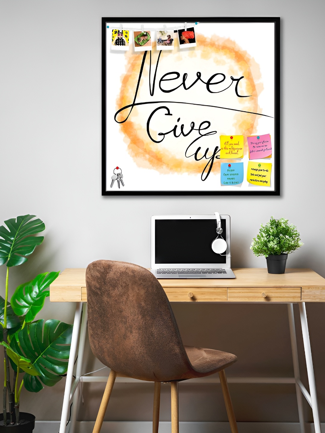 

ArtzFolio Black & White Never Give Up D1 Printed Wooden Bulletin Board With Sticky Notes