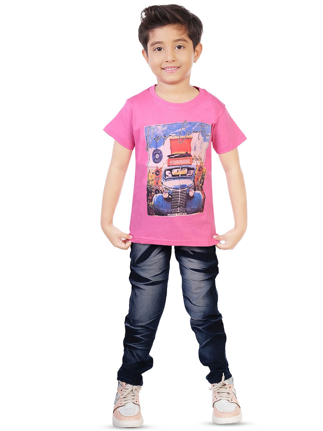 

BAESD Boys Printed T-shirt With Trousers, Pink