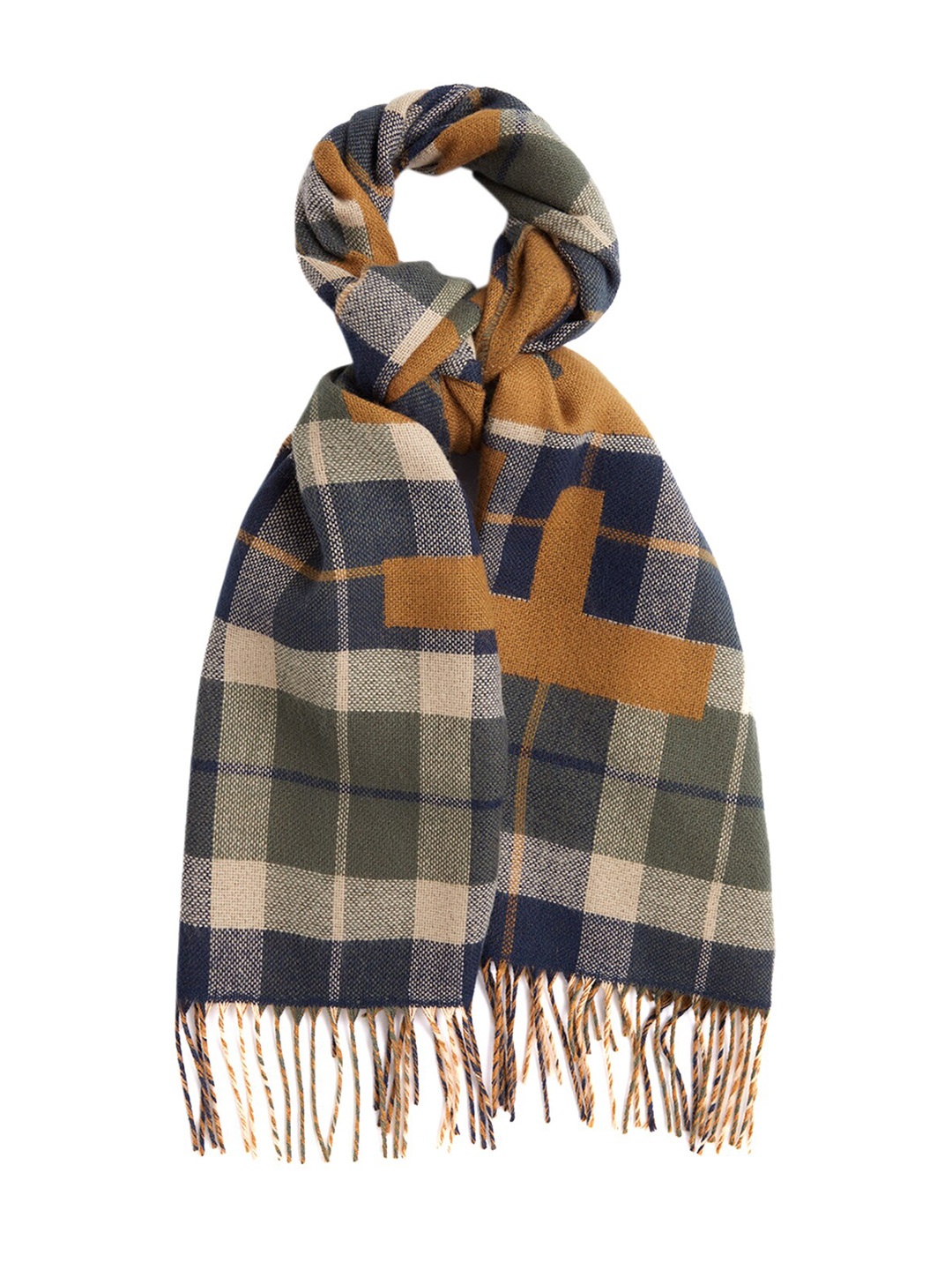 

Fred Perry Men Jacquard Wool Checked Tasseled Scarf, Brown