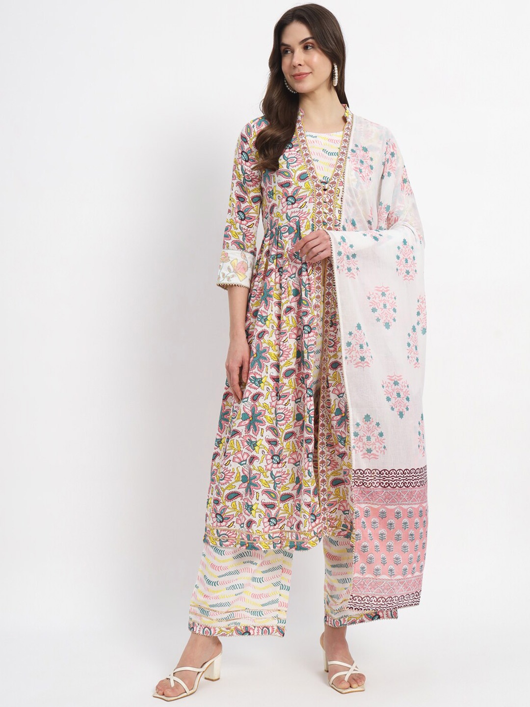 

SALWAT Printed Co-Ords With Shrug & Dupatta, White
