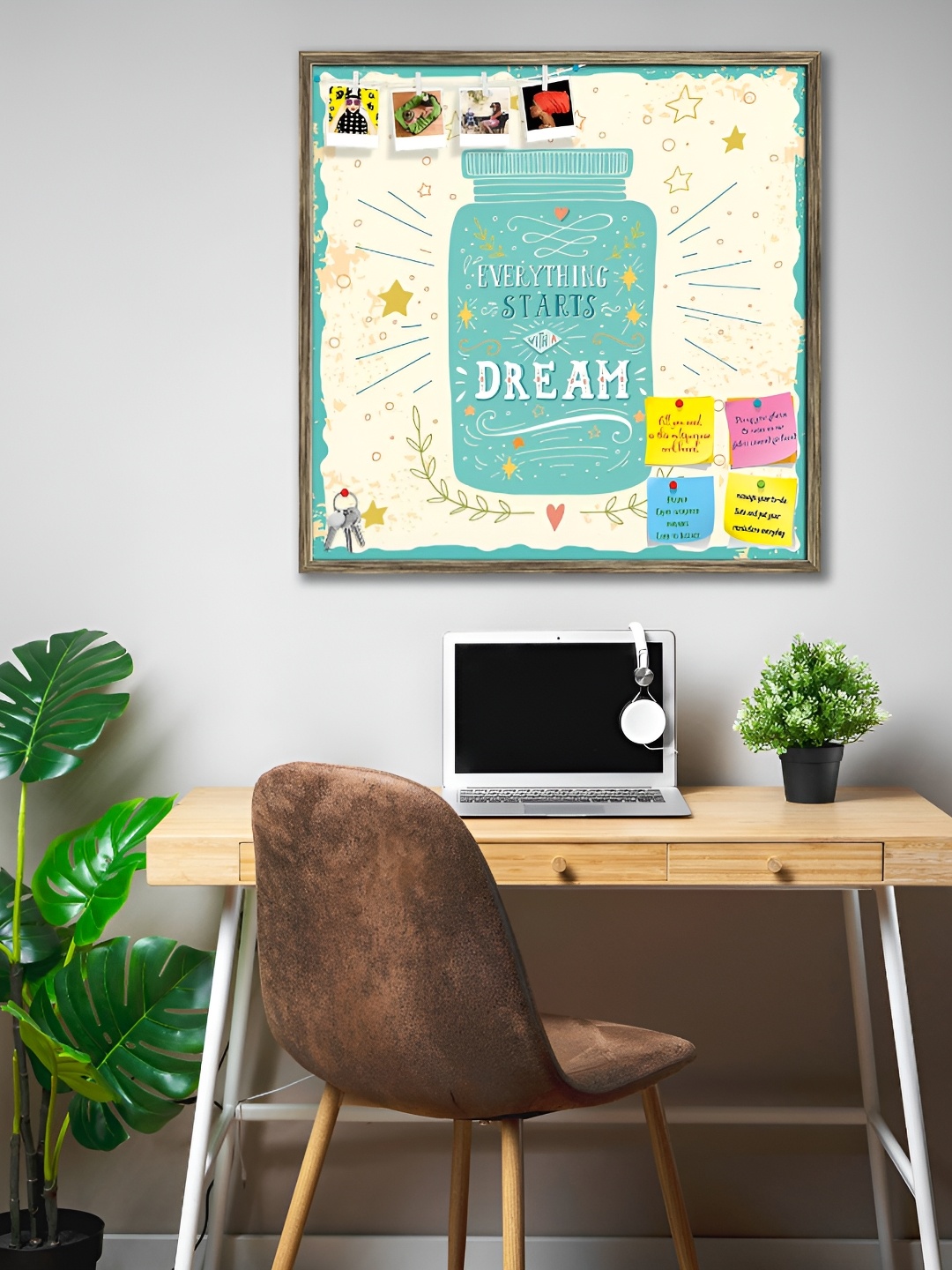 

ArtzFolio Brown Printed Wooden Bulletin Board With Sticky Notes, Copper