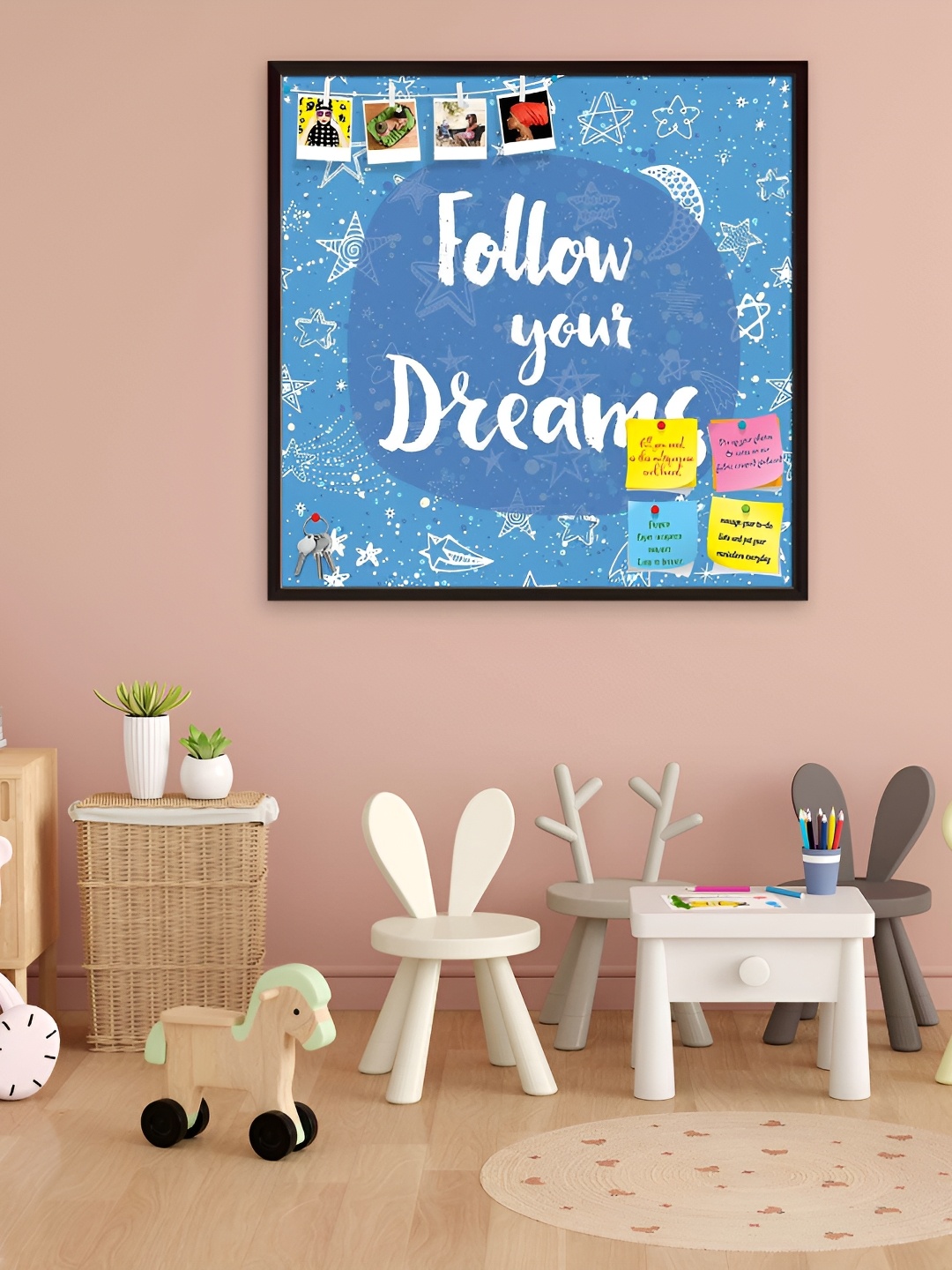 ArtzFolio Blue & White Follow your Dreams Printed Wooden Bulletin Board With Sticky Notes