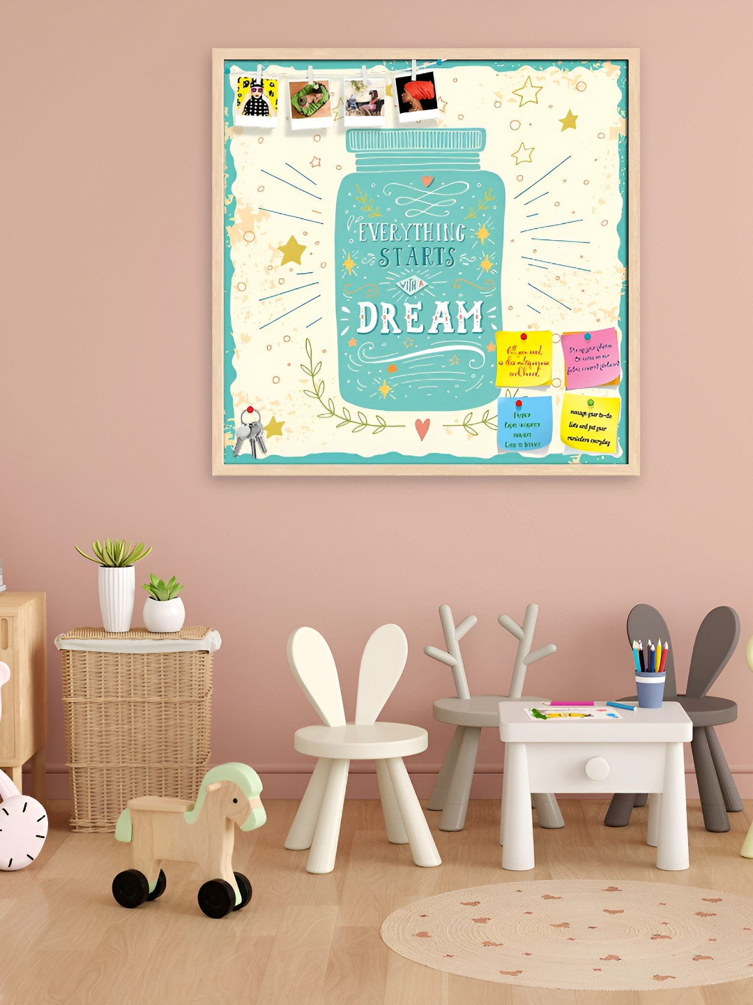 

ArtzFolio Camel Brown Everything Starts With Dreams Wooden Bulletin Board & Sticky Notes