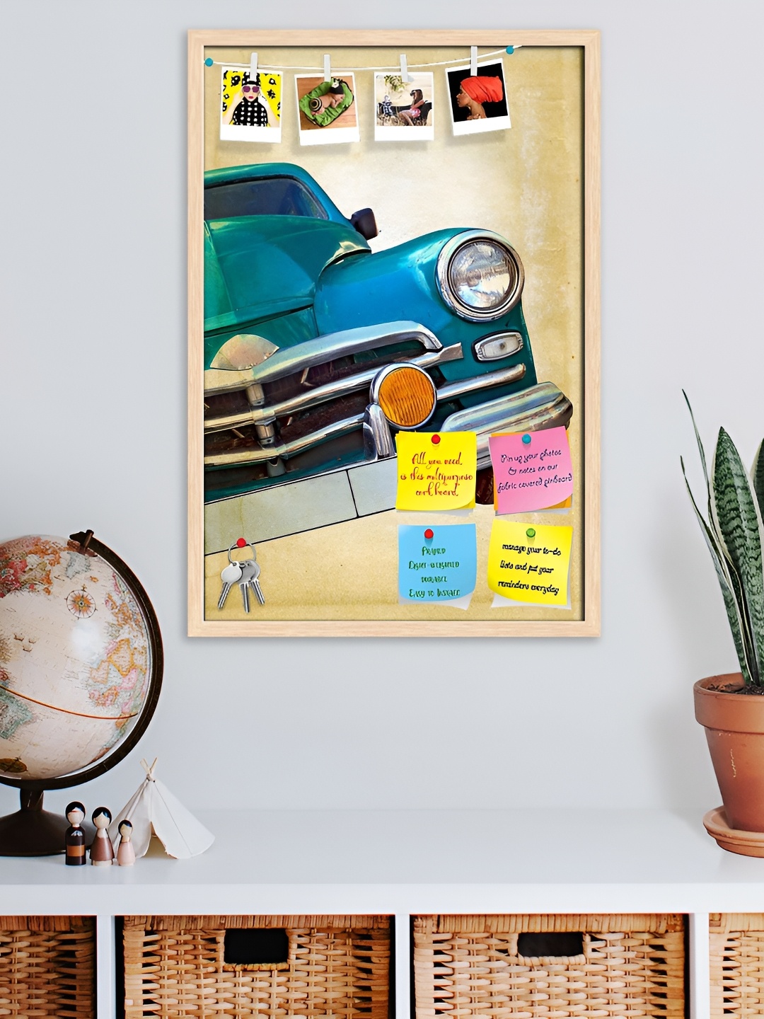 

ArtzFolio Blue Vintage Car Printed Wooden Bulletin Board With Sticky Notes