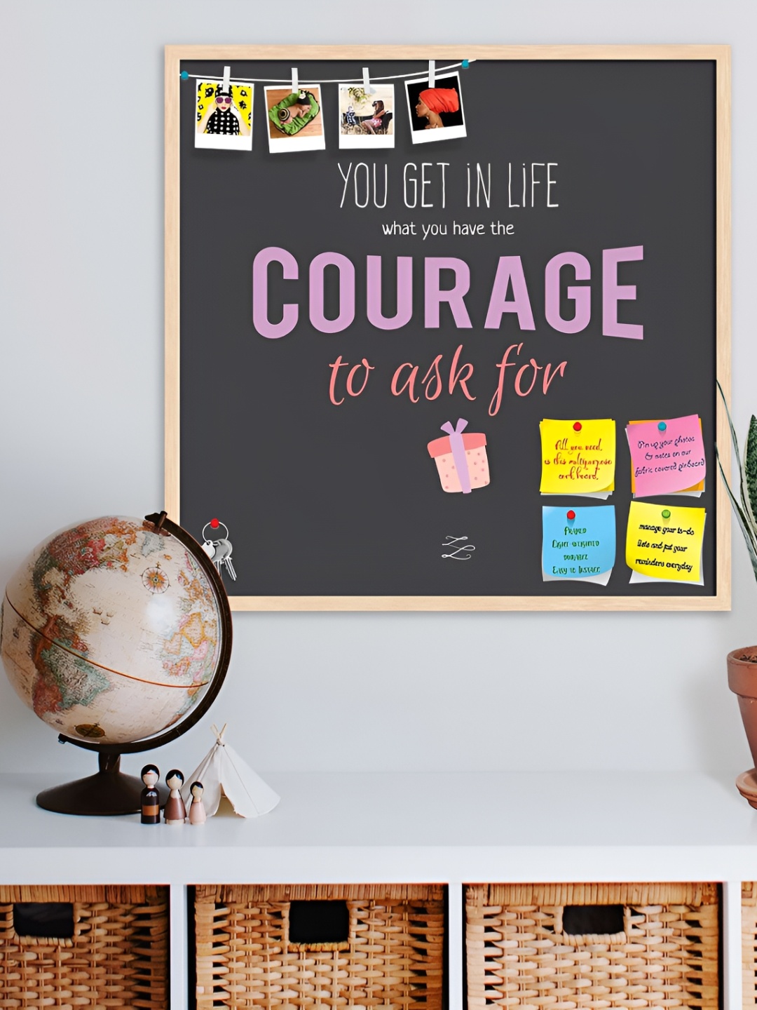 ArtzFolio Camel Brown Printed Wooden Bulletin Board With Sticky Notes