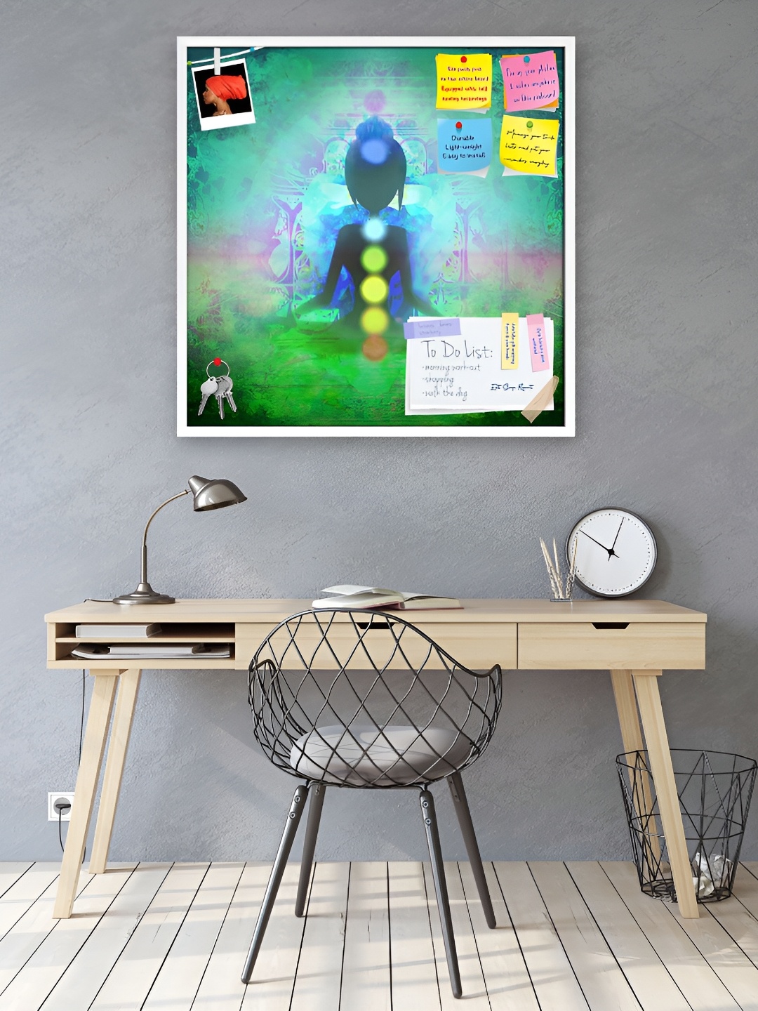 

ArtzFolio Green & Blue Printed Wooden Bulletin Board With Sticky Notes