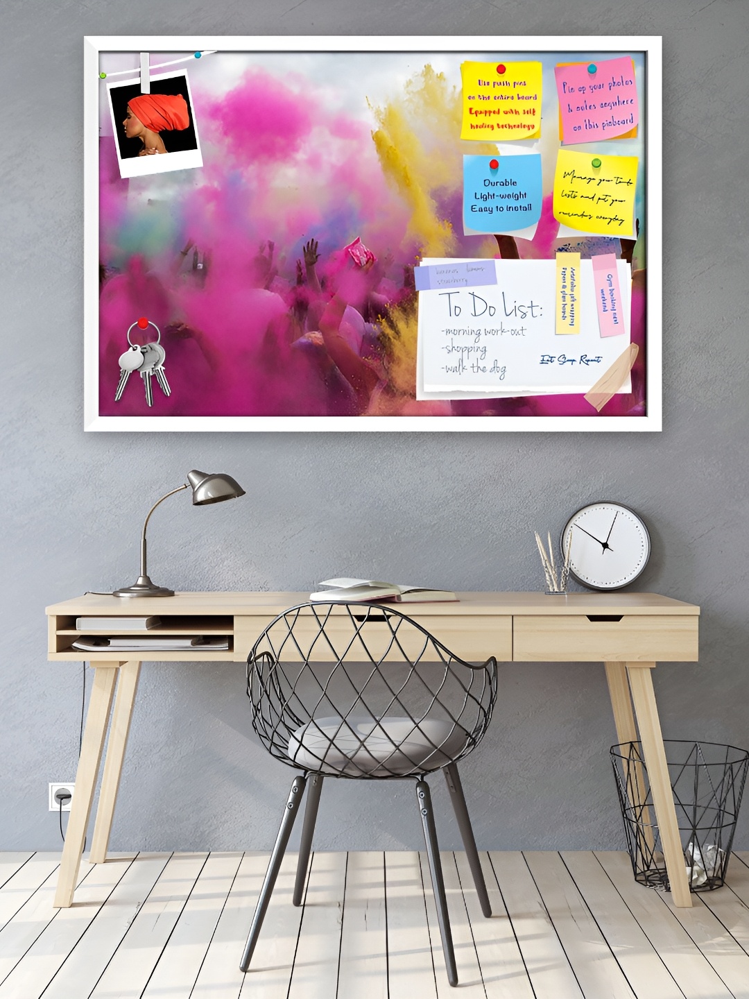 

ArtzFolio White Holi Festive India Printed Wooden Bulletin Board With Sticky Notes