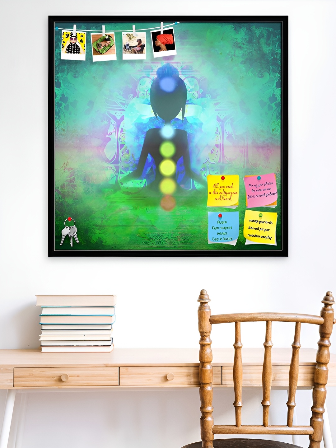 

ArtzFolio Green & Blue Yoga Lotus Pose Printed Wooden Bulletin Board, Black