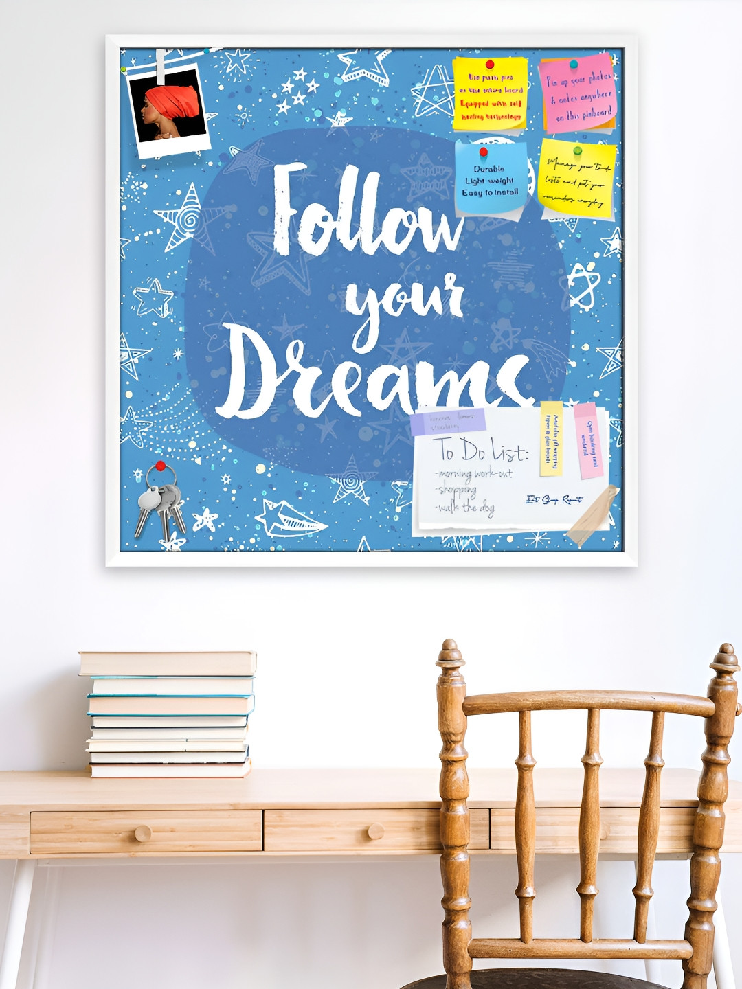 

ArtzFolio White & Blue Printed Wooden Bulletin Board With Sticky Note Wall Hanging Decor
