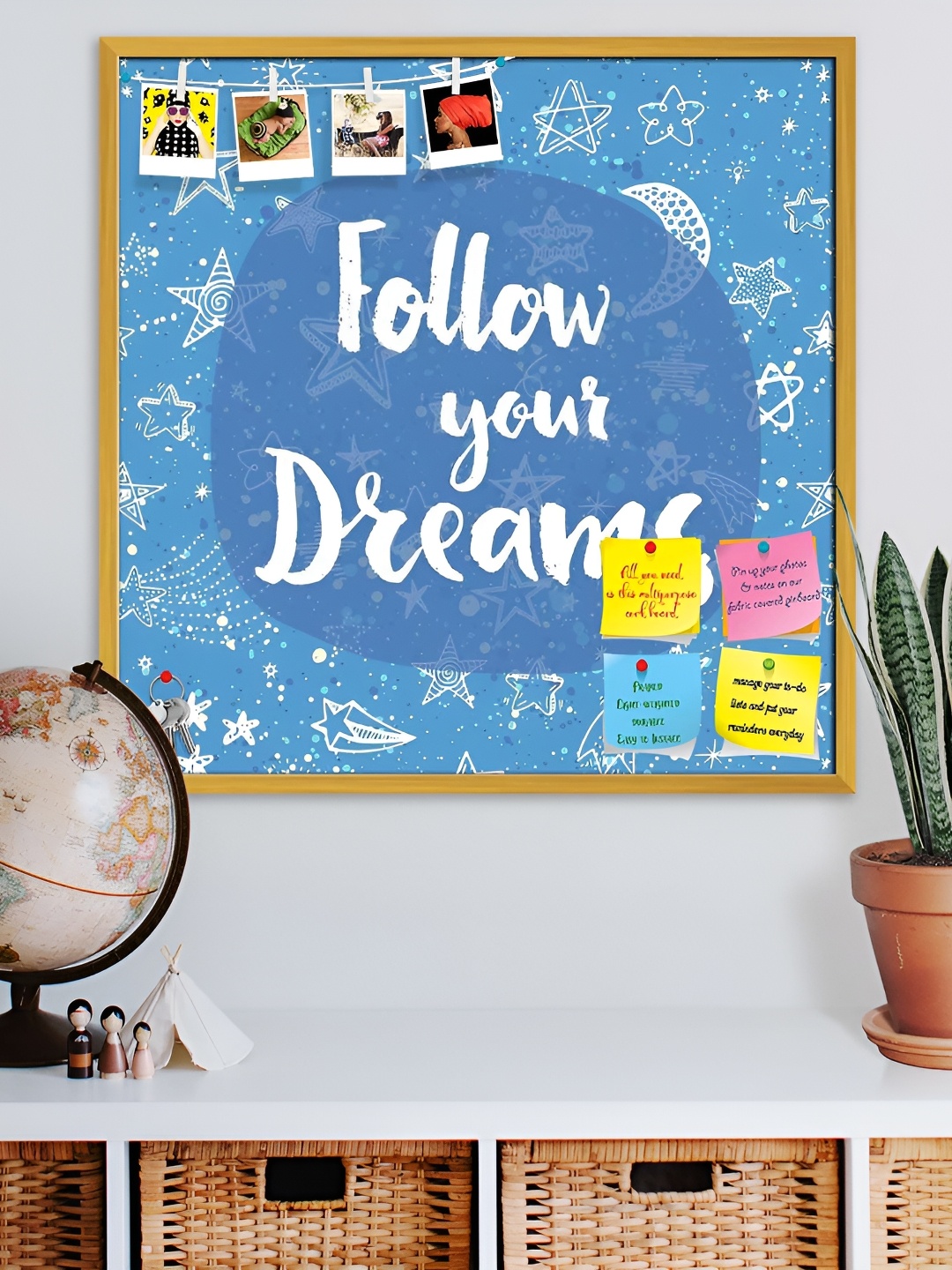 

ArtzFolio Gold Toned & Blue Printed Wooden Bulletin Board Wall Decor
