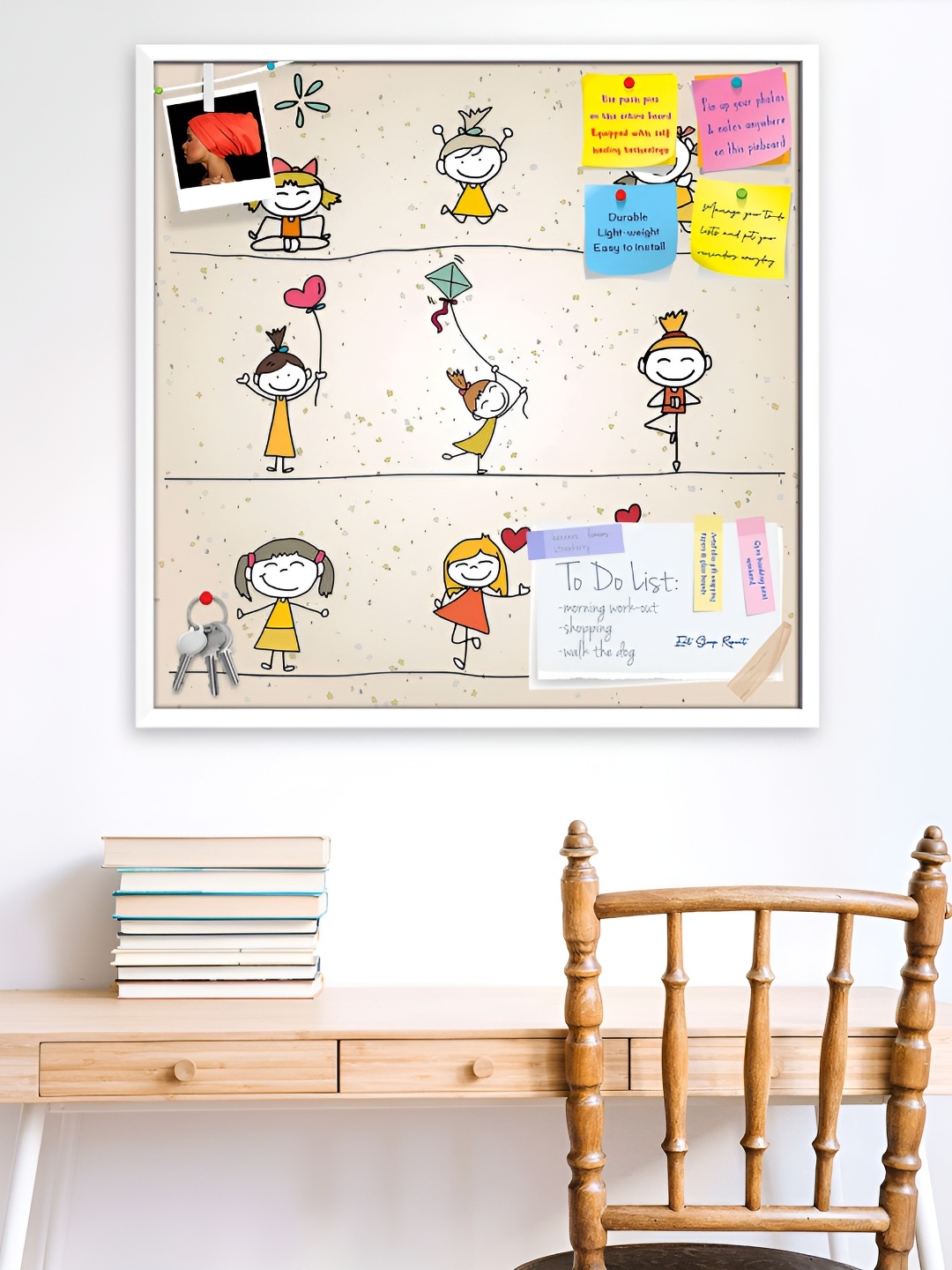 

ArtzFolio White Happy Kid Cartoon Printed Wooden Bulletin Board With Sticky Notes