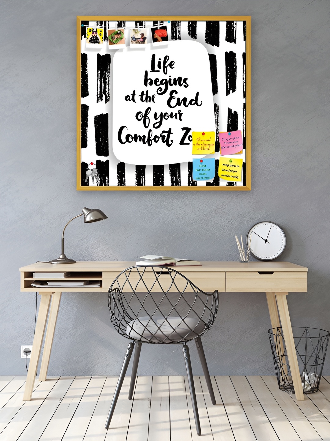 

ArtzFolio Black & White Printed Wooden Bulletin Board With Sticky Notes