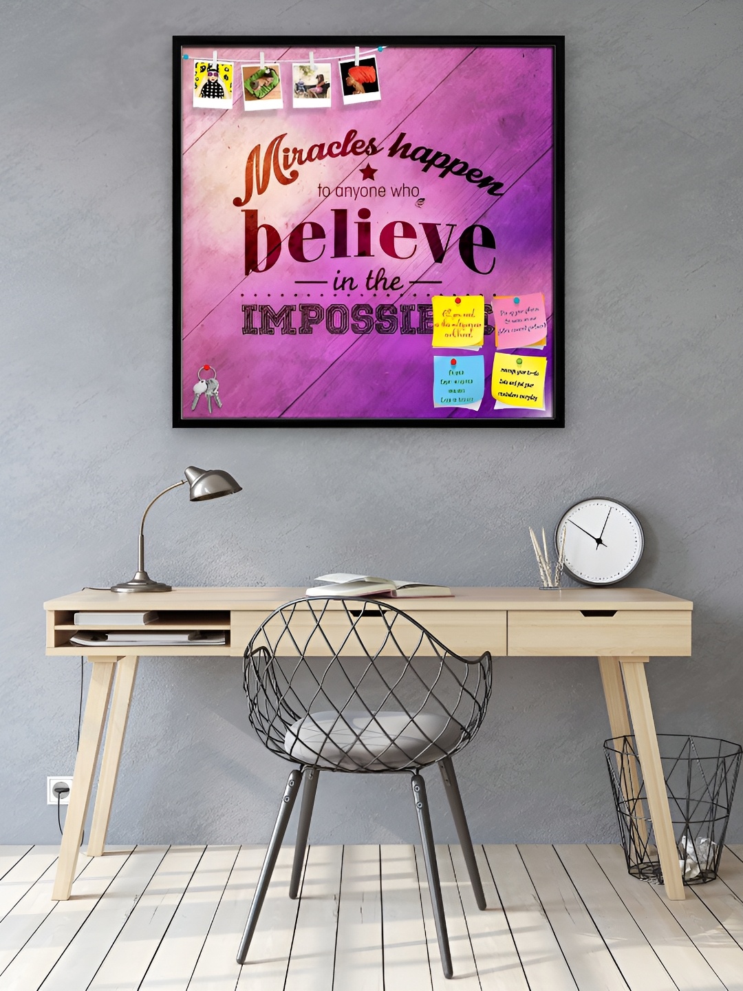 ArtzFolio Black Printed Wooden Bulletin Board With Sticky Notes Wall Hanging Decor