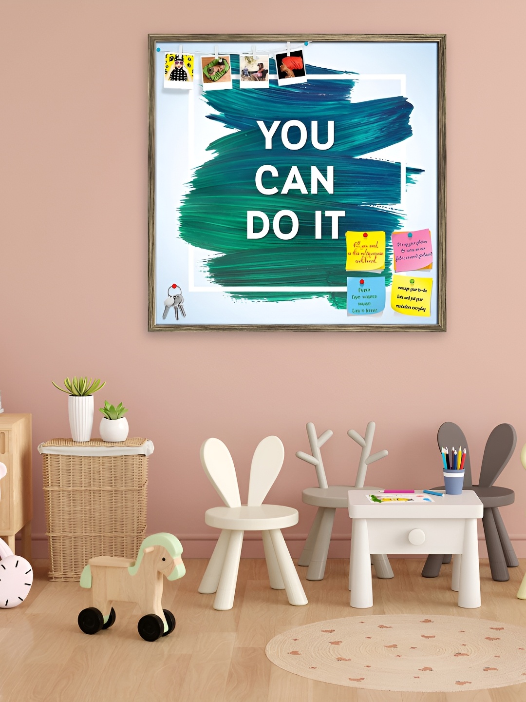 ArtzFolio Blue & White Printed Wooden Bulletin Board With Sticky Notes Wall Hanging Decor