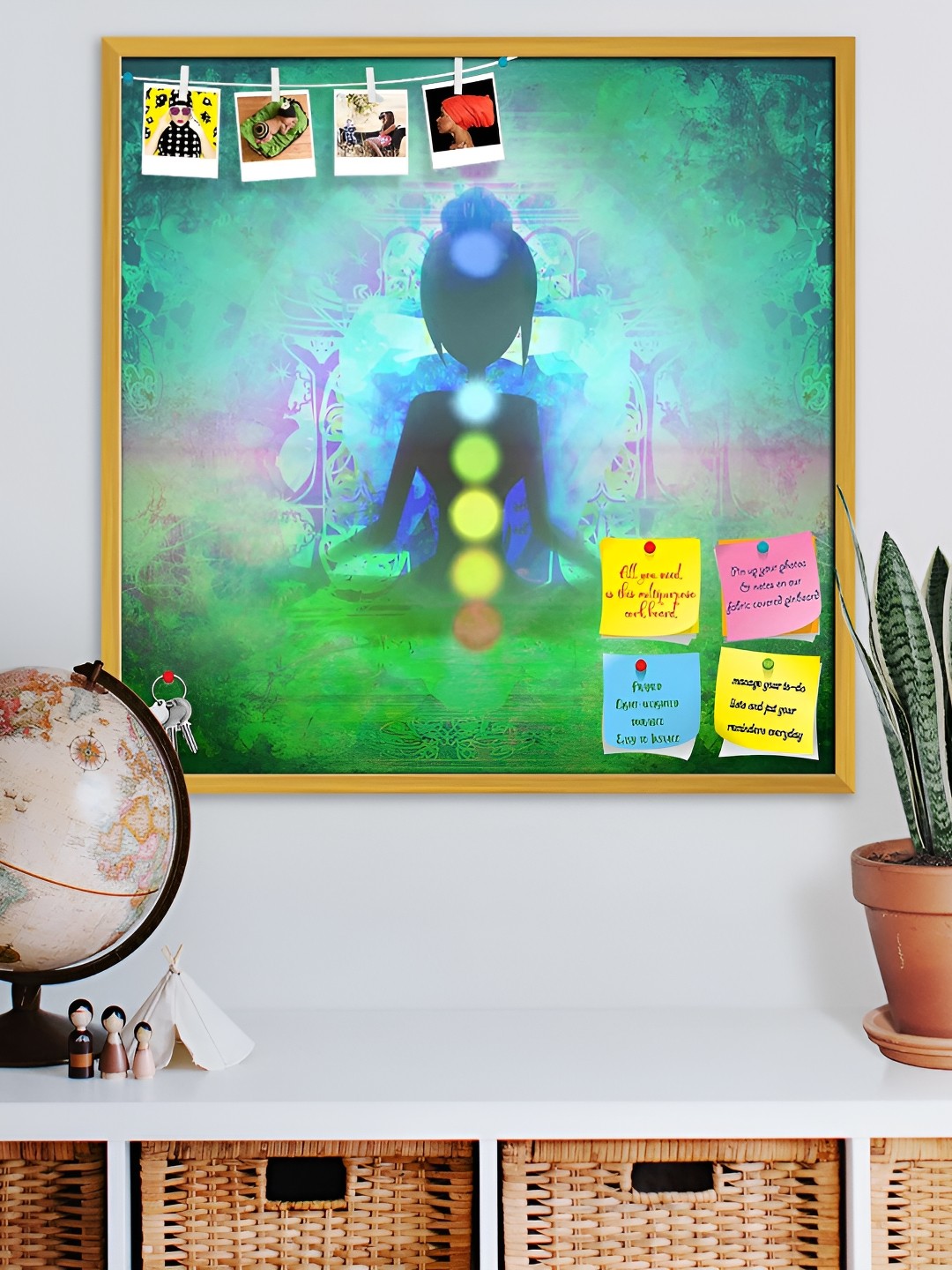 

ArtzFolio Green & Brown Yoga Lotus Pose Printed Wooden Bulletin Board, Blue