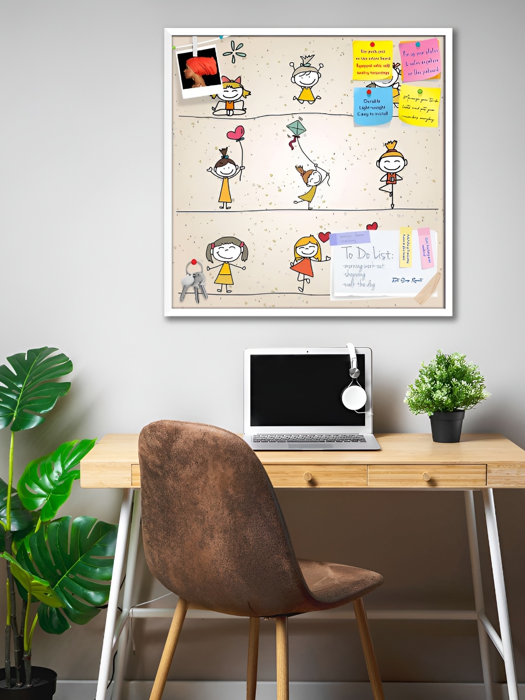 

ArtzFolio White& Beige Printed Wooden Bulletin Board With Sticky Notes Wall Hangings Decor