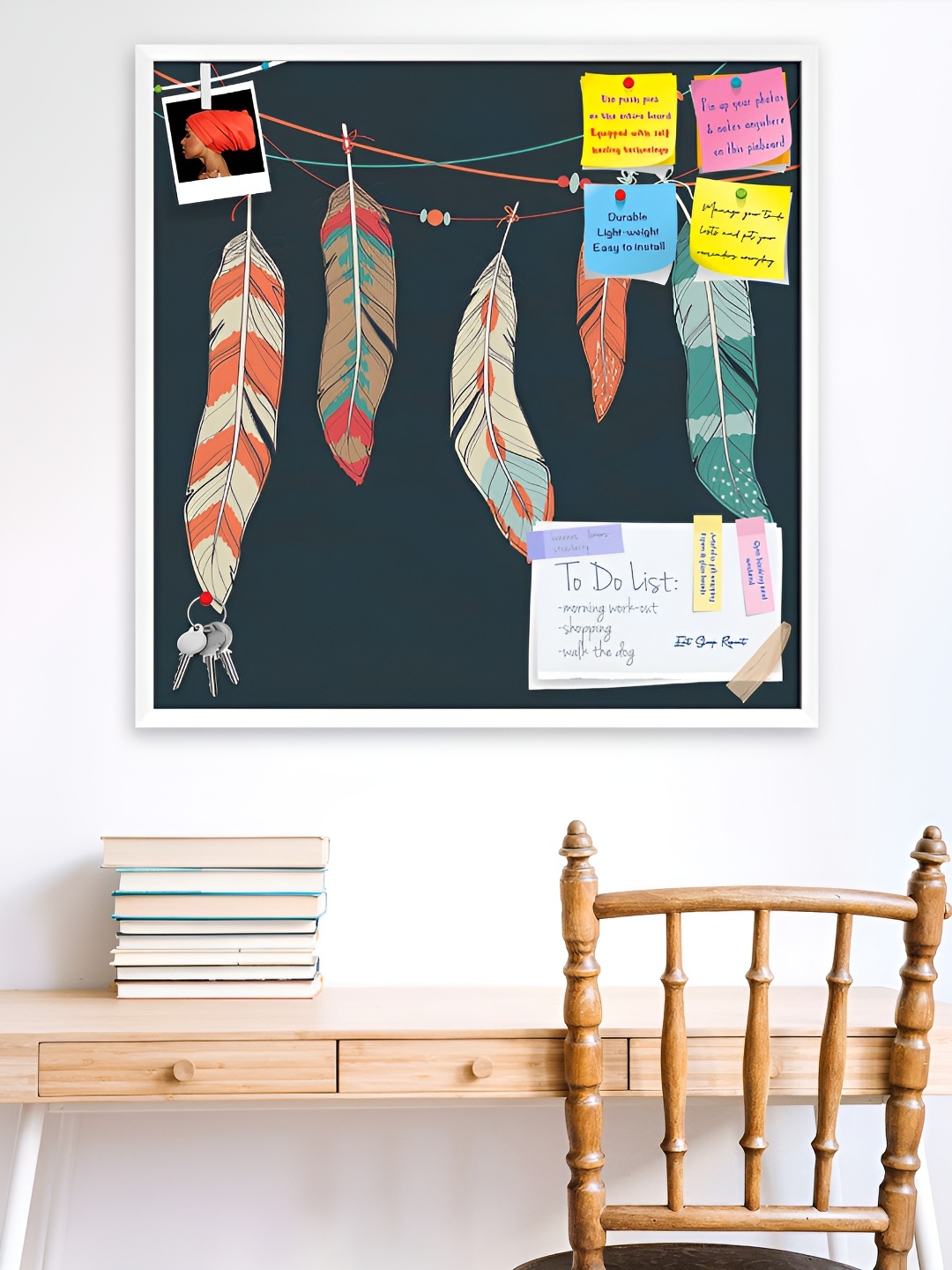 

ArtzFolio White Feathers Hanging On Threads Printed Wooden Bulletin Board & Sticky Notes