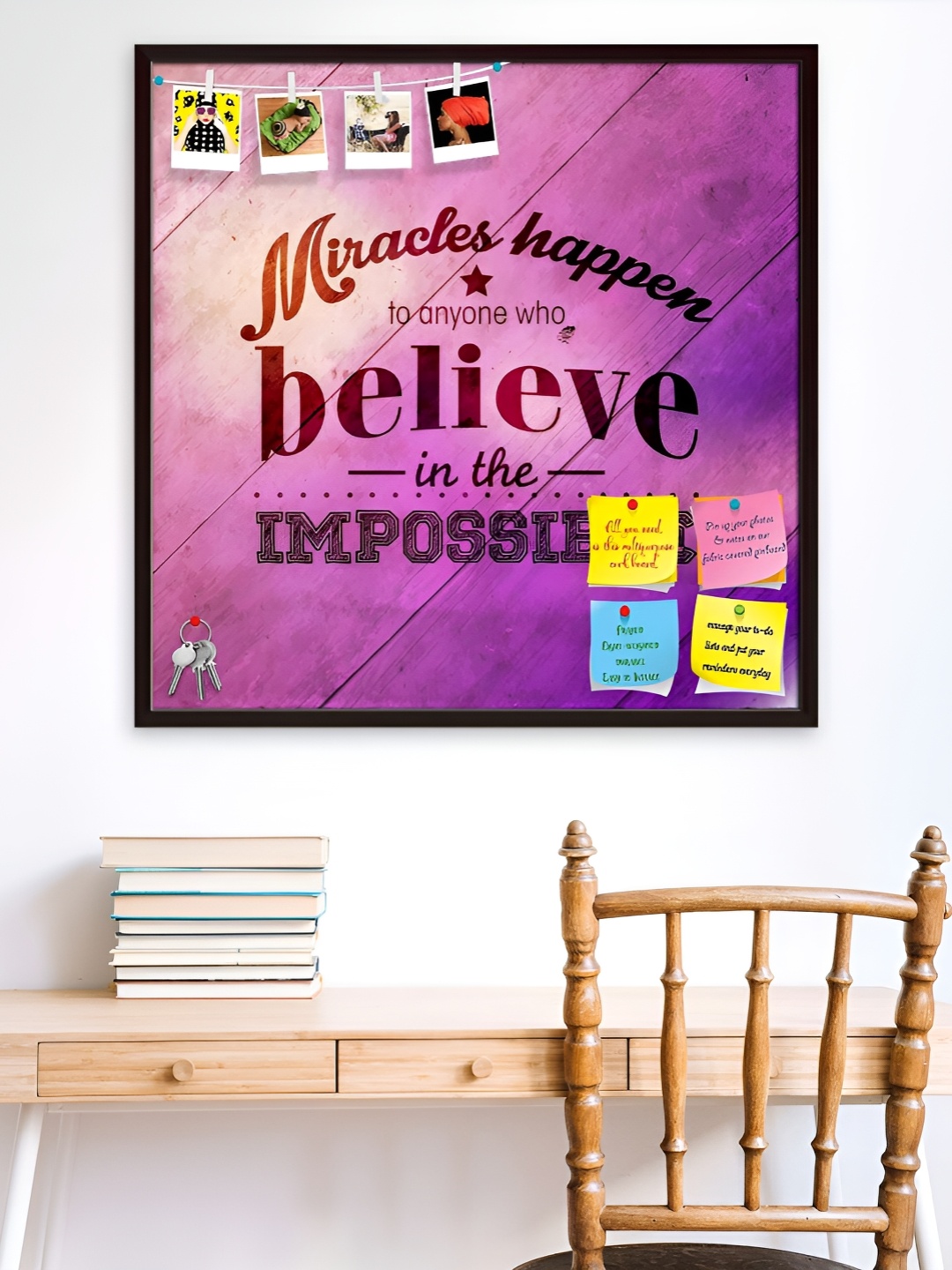 ArtzFolio Brown Printed Wooden Bulletin Board With Sticky Notes