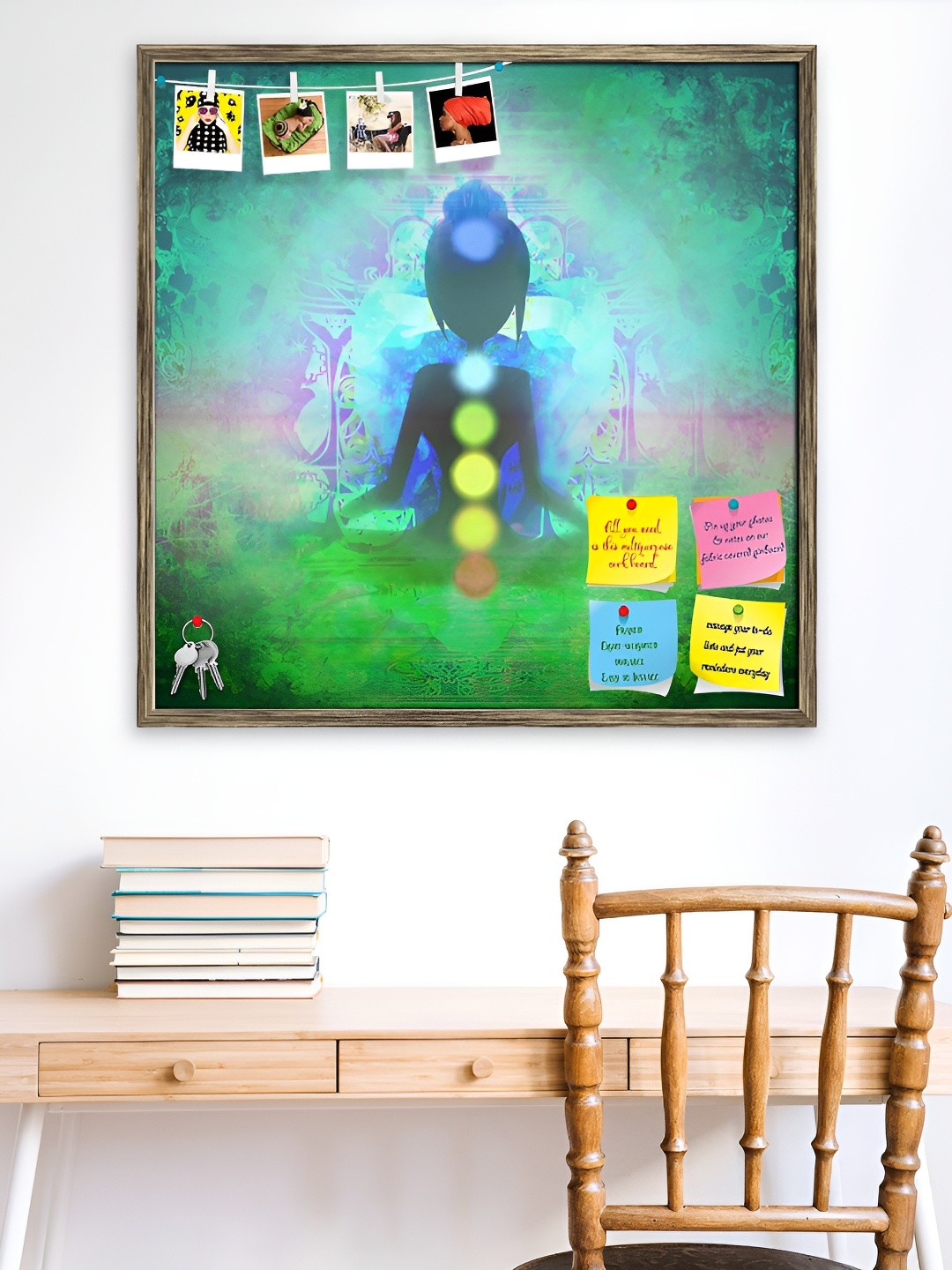 

ArtzFolio Green & Blue Yoga Pose Printed Wooden Bulletin Board With Sticky Notes