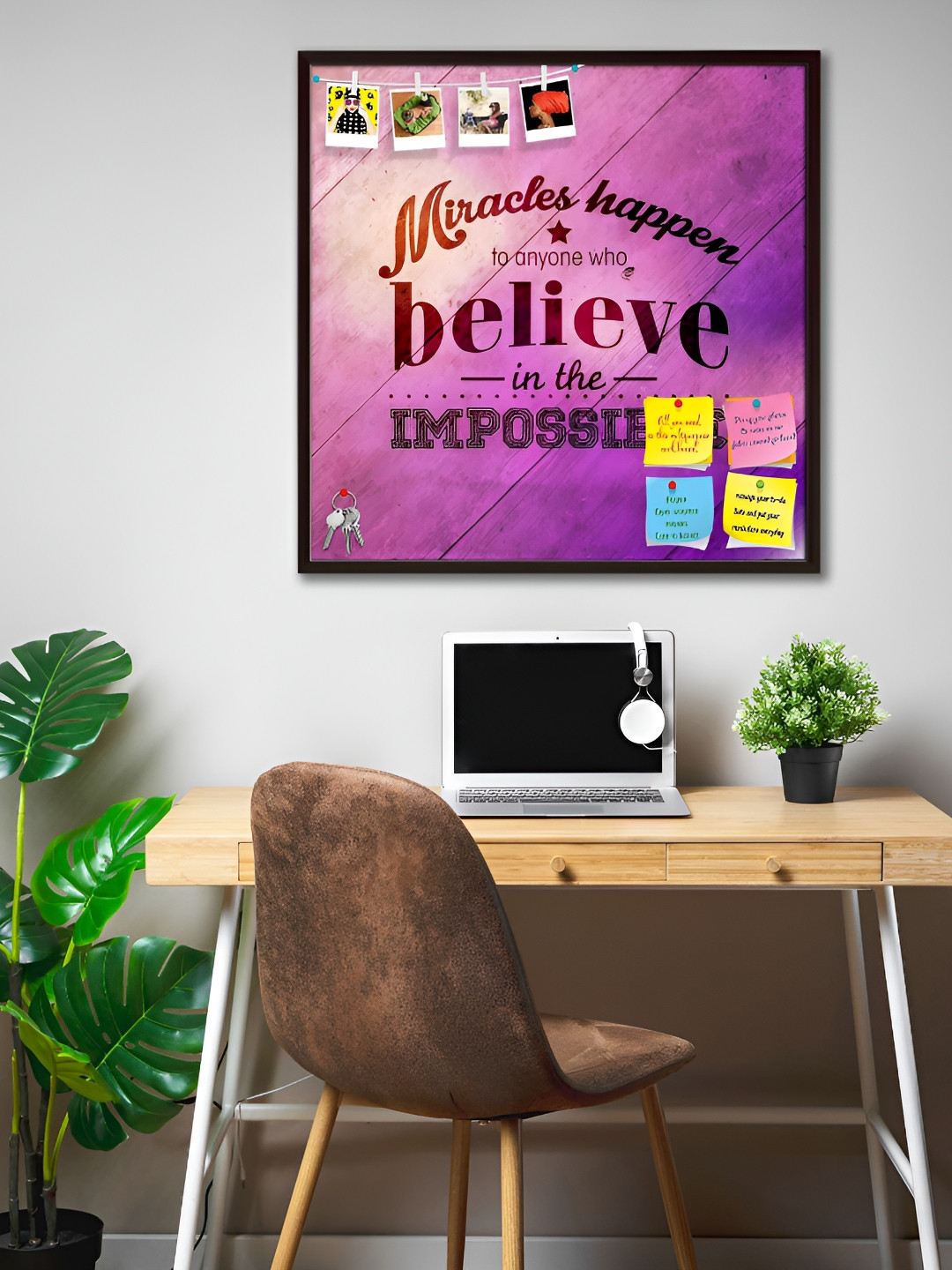 

ArtzFolio Purple Printed Wooden Bulletin Board With Sticky Notes Wall Hanging Decor