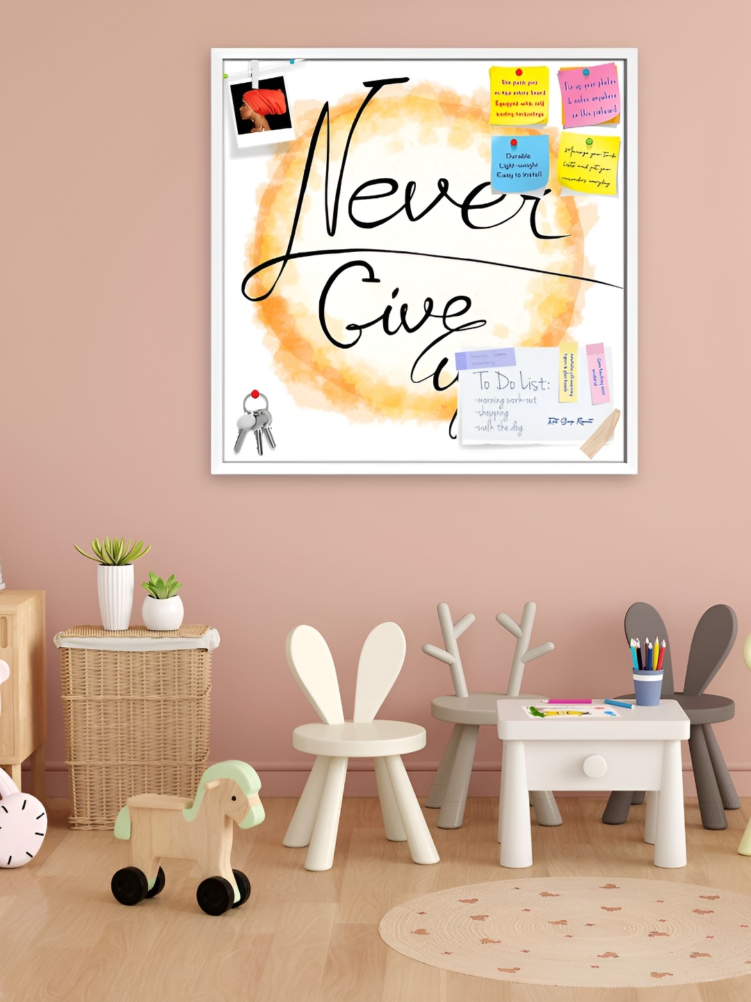 

ArtzFolio White Never Give Up D1 Printed Wooden Bulletin Board With Sticky Notes