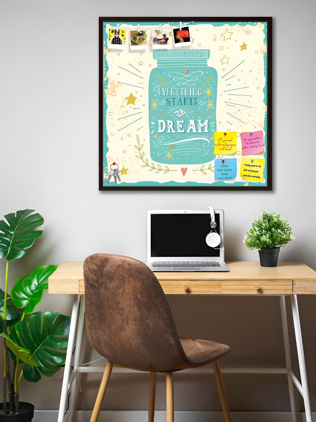 

ArtzFolio Brown Everything Starts With Dream Printed Wooden Bulletin Board