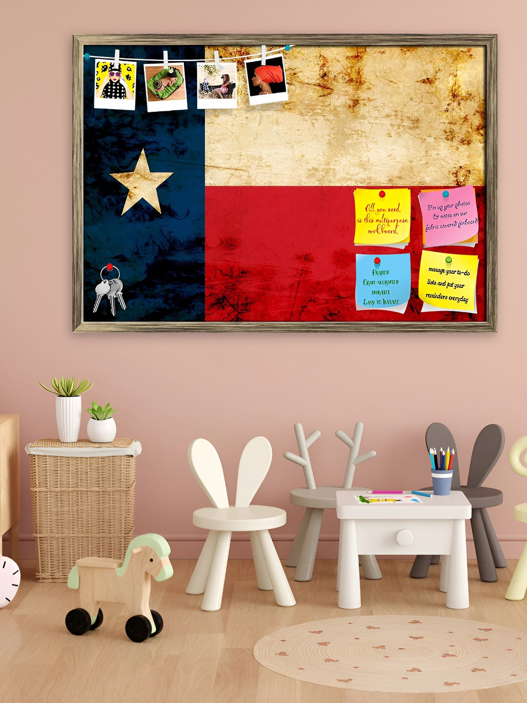 

ArtzFolio Blue & Red Vintage Texan Flag Printed Wooden Bulletin Board With Sticky Notes, Gold