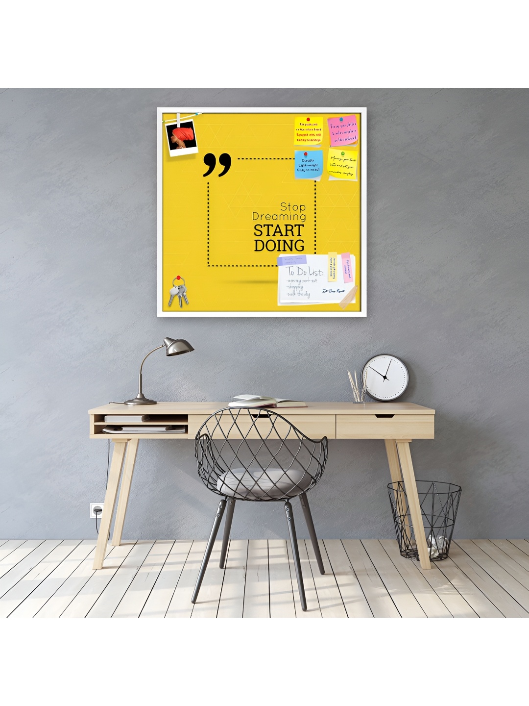 

ArtzFolio Yellow & White Printed Wooden Bulletin Board Wall Hangings Decor