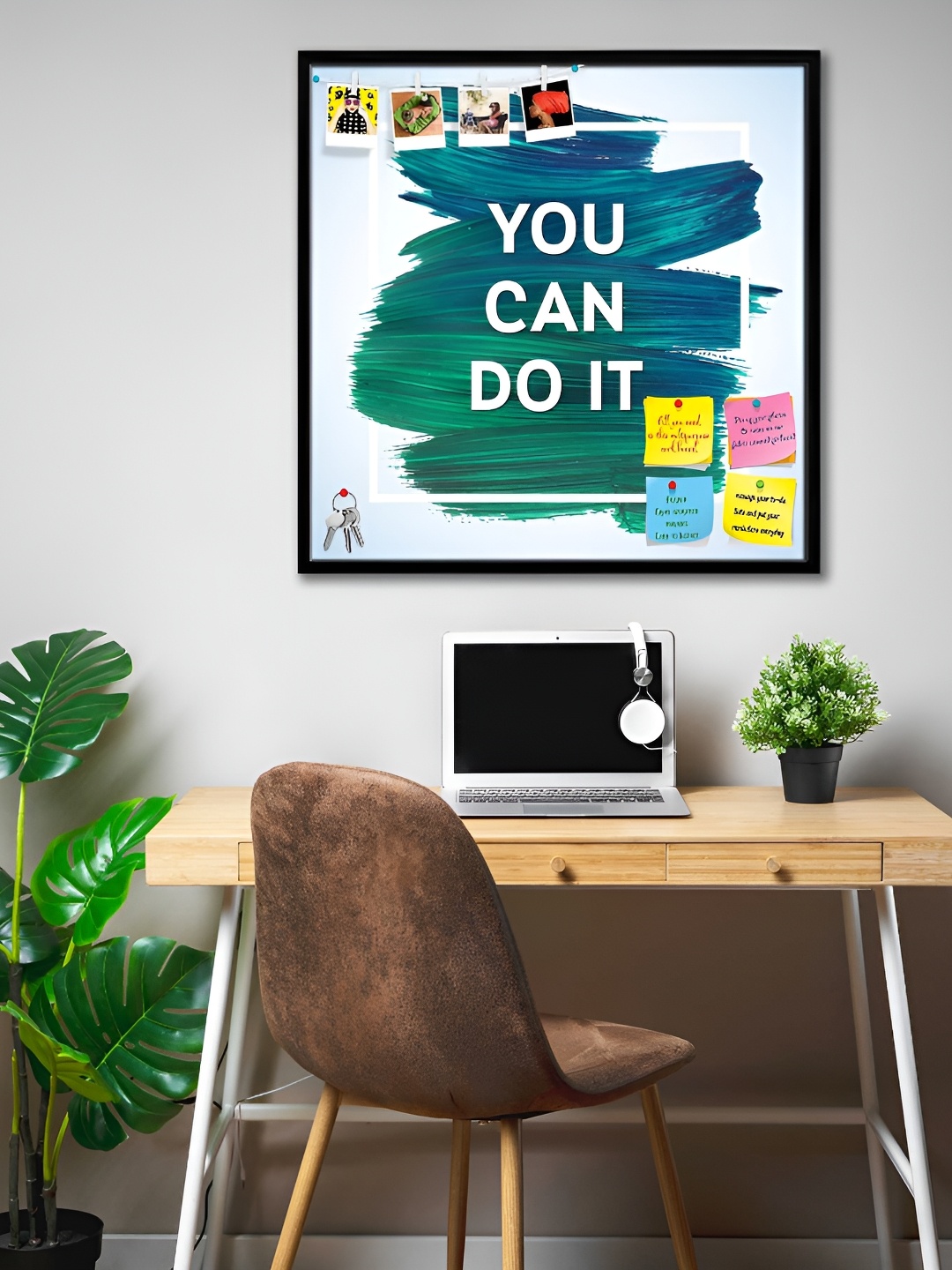 ArtzFolio Black & Green Printed Wooden Bulletin Board With Sticky Wall Hanging Decor
