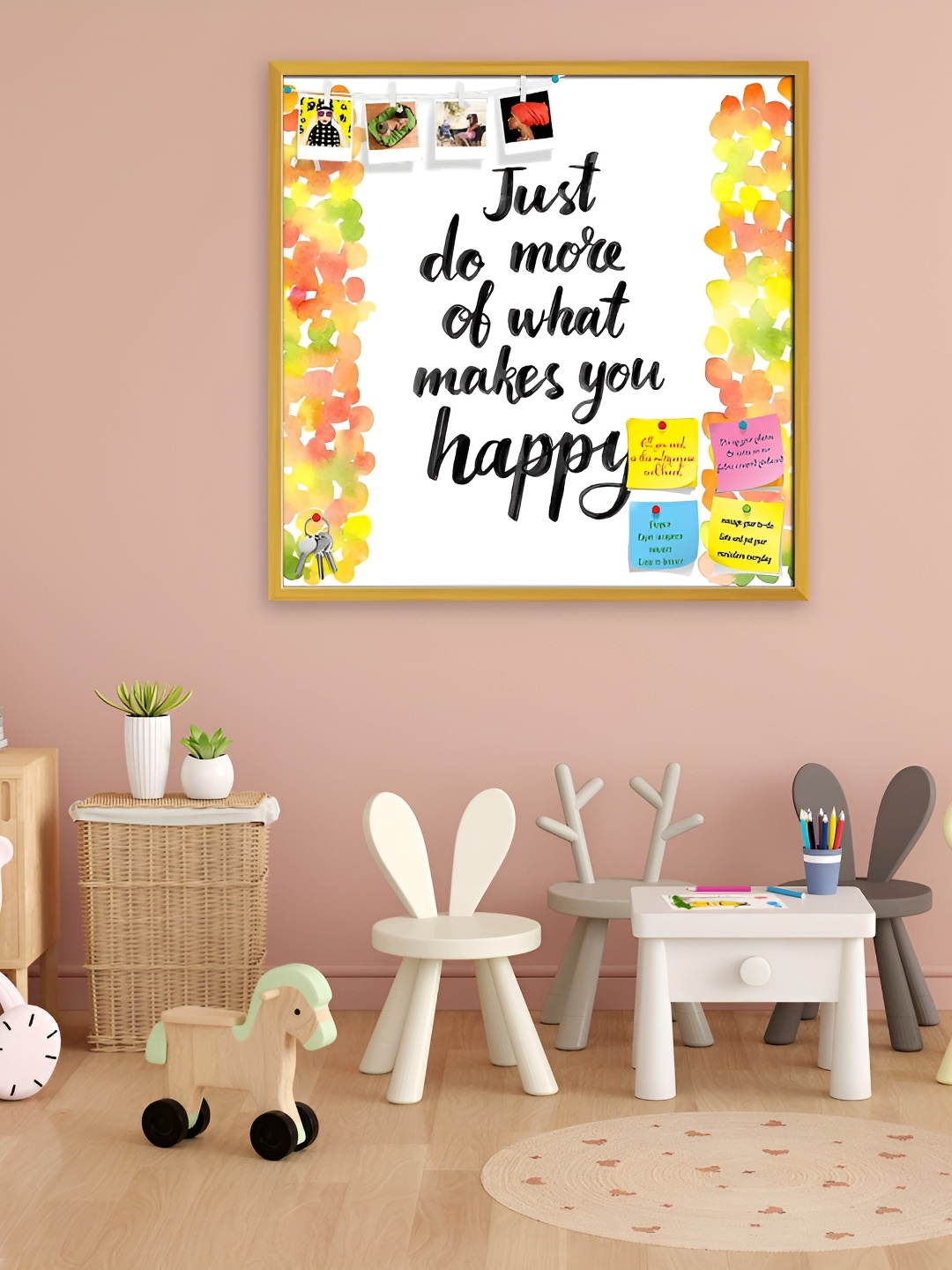 

ArtzFolio Brown Printed Wooden Bulletin Board With Sticky Notes, Gold