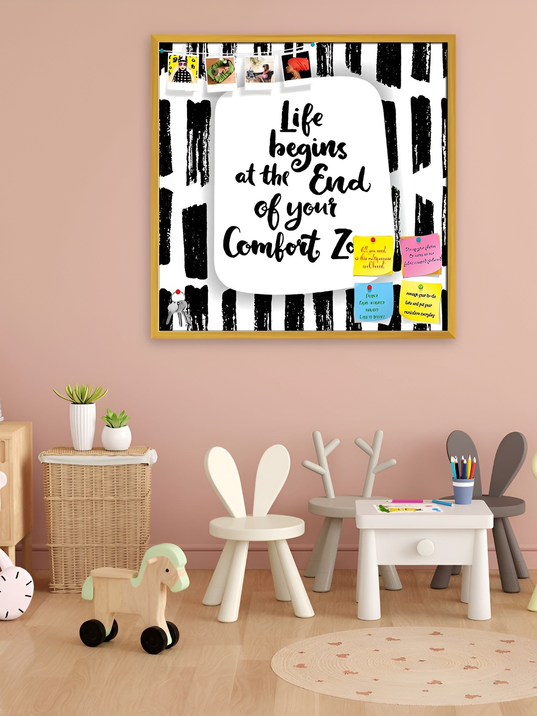 

ArtzFolio White & Black Printed Wooden Bulletin Board With Sticky Notes