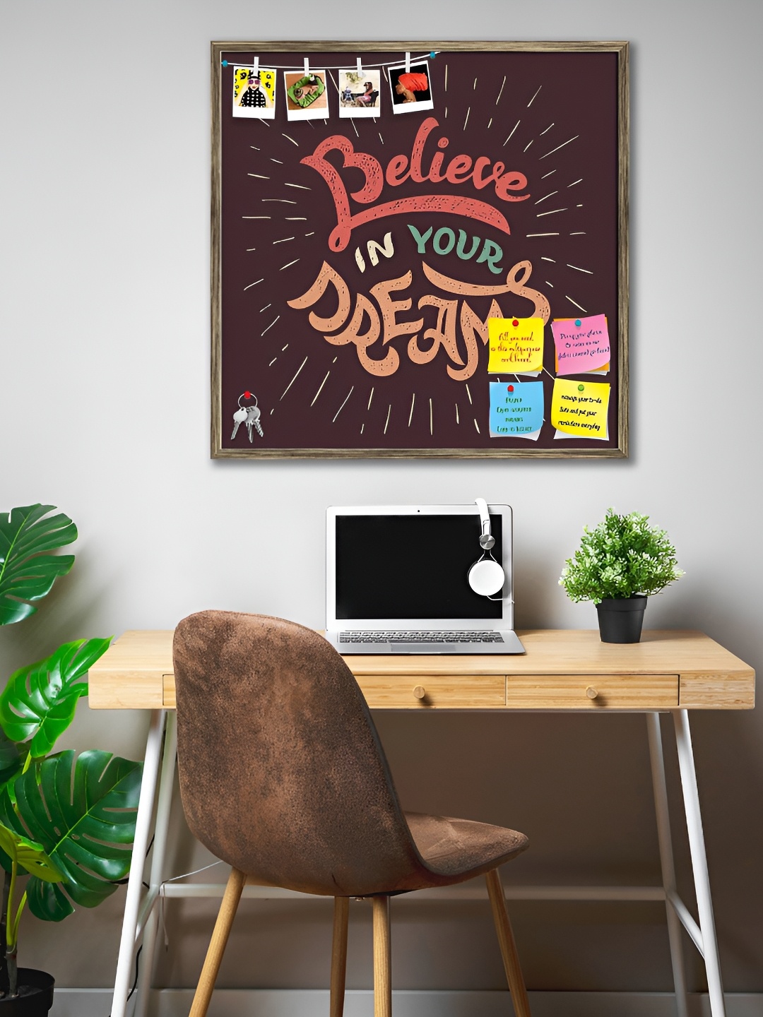 

ArtzFolio Brown Wooden Bulletin Board with Sticky Notes Push Pins & Wall Nails, Copper