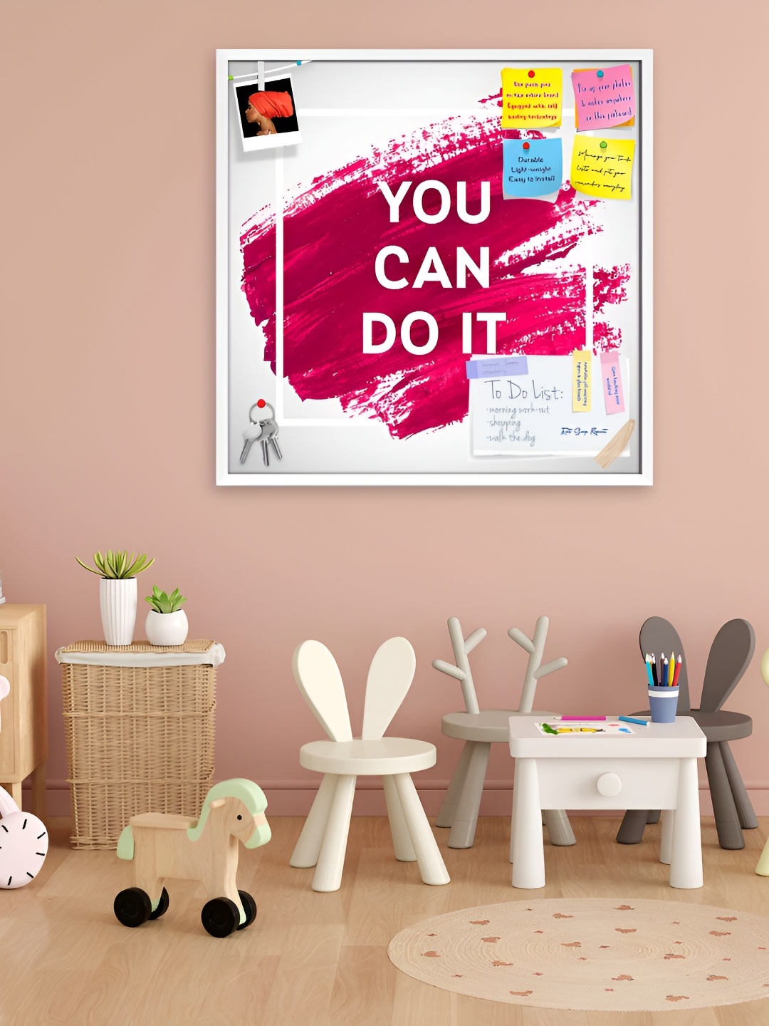 

ArtzFolio White & Red Printed Wooden Bulletin Board With Sticky Notes Wall Hangings Decor
