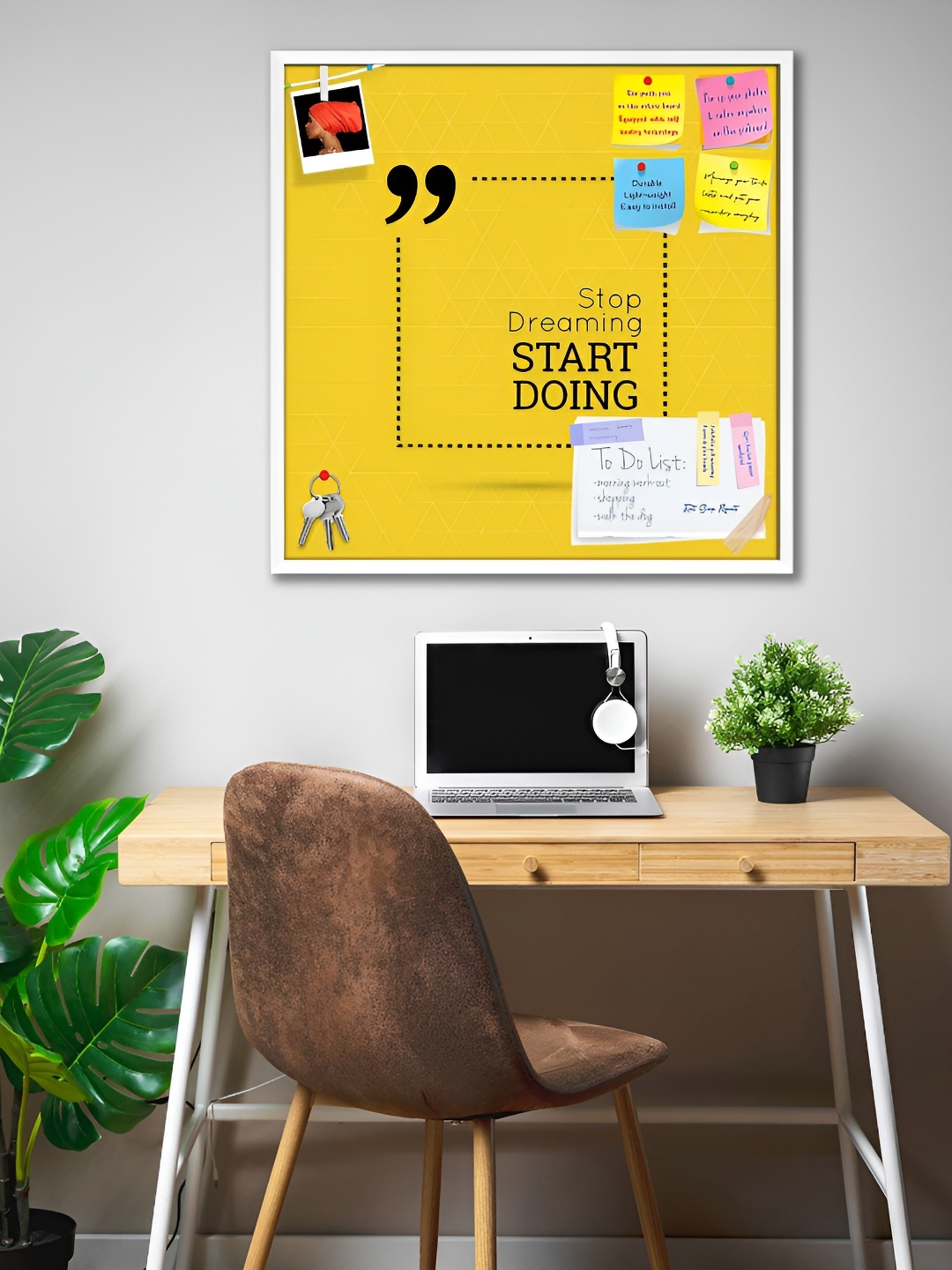 ArtzFolio White & Yellow Printed Wooden Bulletin Board With Sticky Not Wall Hangings Decor