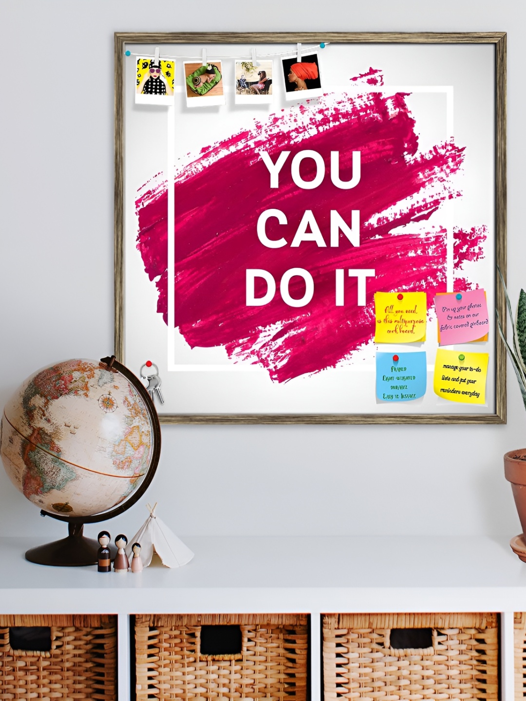 

ArtzFolio Pink & White Typography Printed Wooden Bulletin Board With Sticky Notes