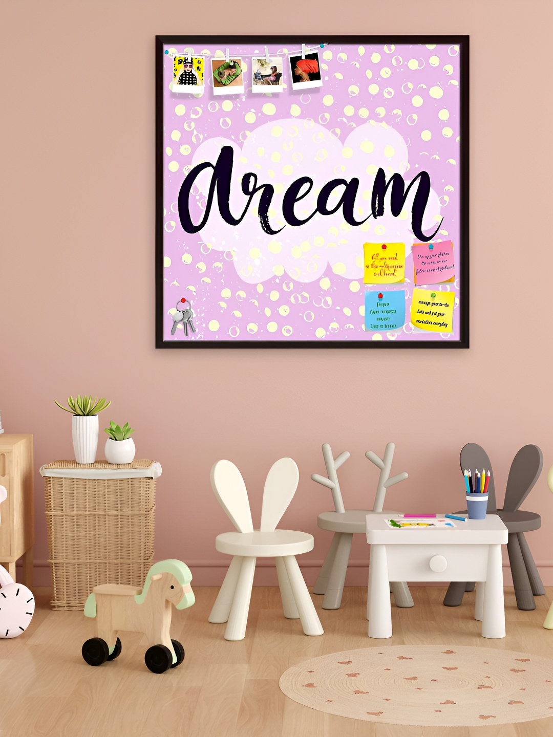 ArtzFolio Brown Dream Printed Wooden Bulletin Board With Sticky Notes