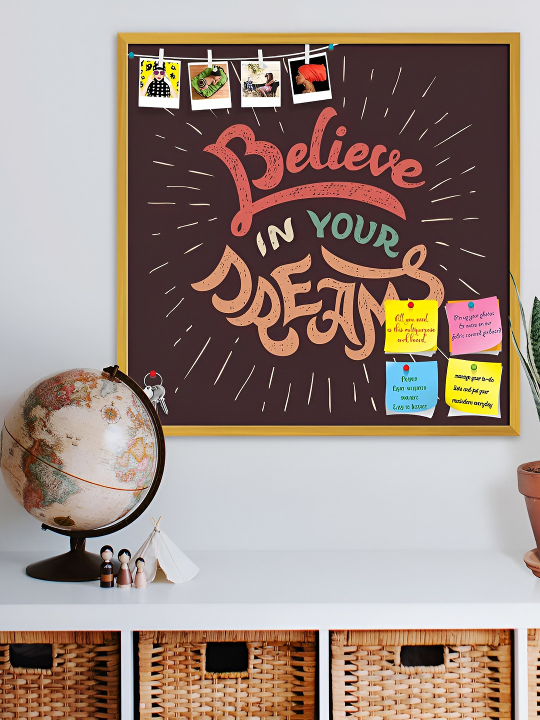 

ArtzFolio Yellow Belive In Your Dreams Printed Wooden Bulletin Board With Sticky Notes, Gold