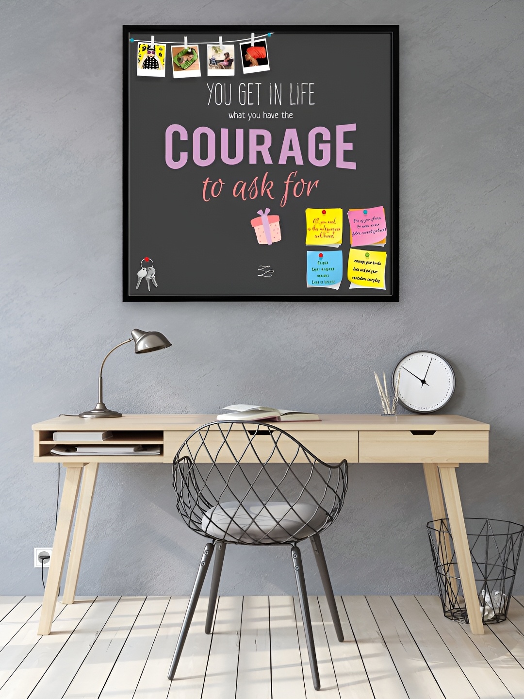 

ArtzFolio White Motivational Quotes Art D7 Printed Wooden Bulletin Board With Sticky Notes, Black