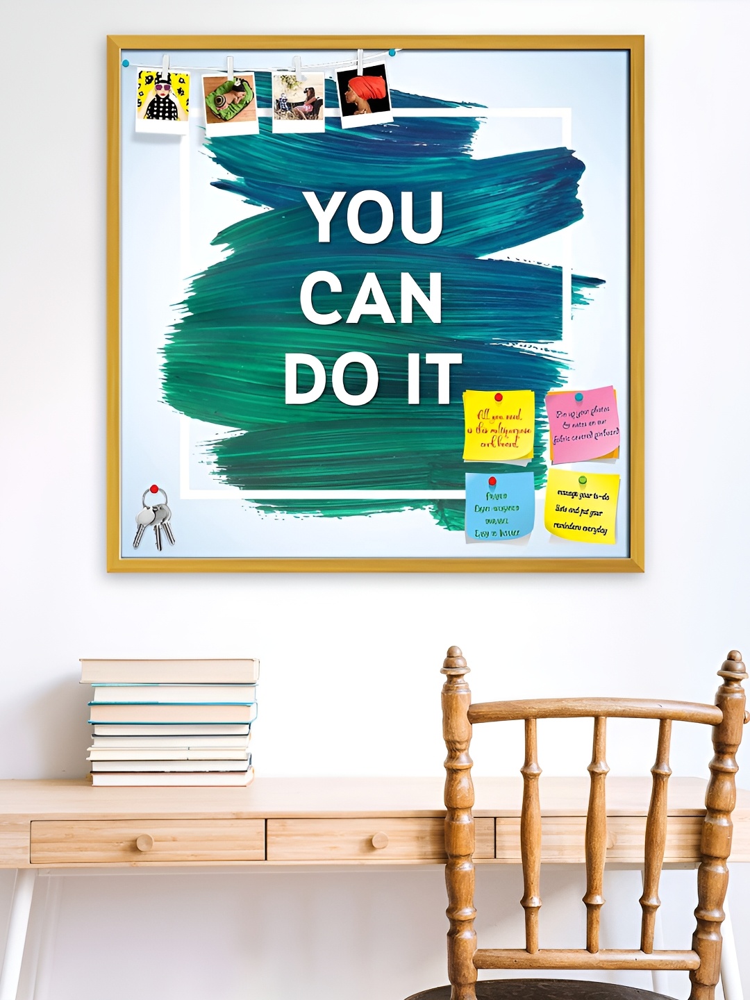 ArtzFolio Printed Wooden Bulletin Board With Sticky Notes, Gold
