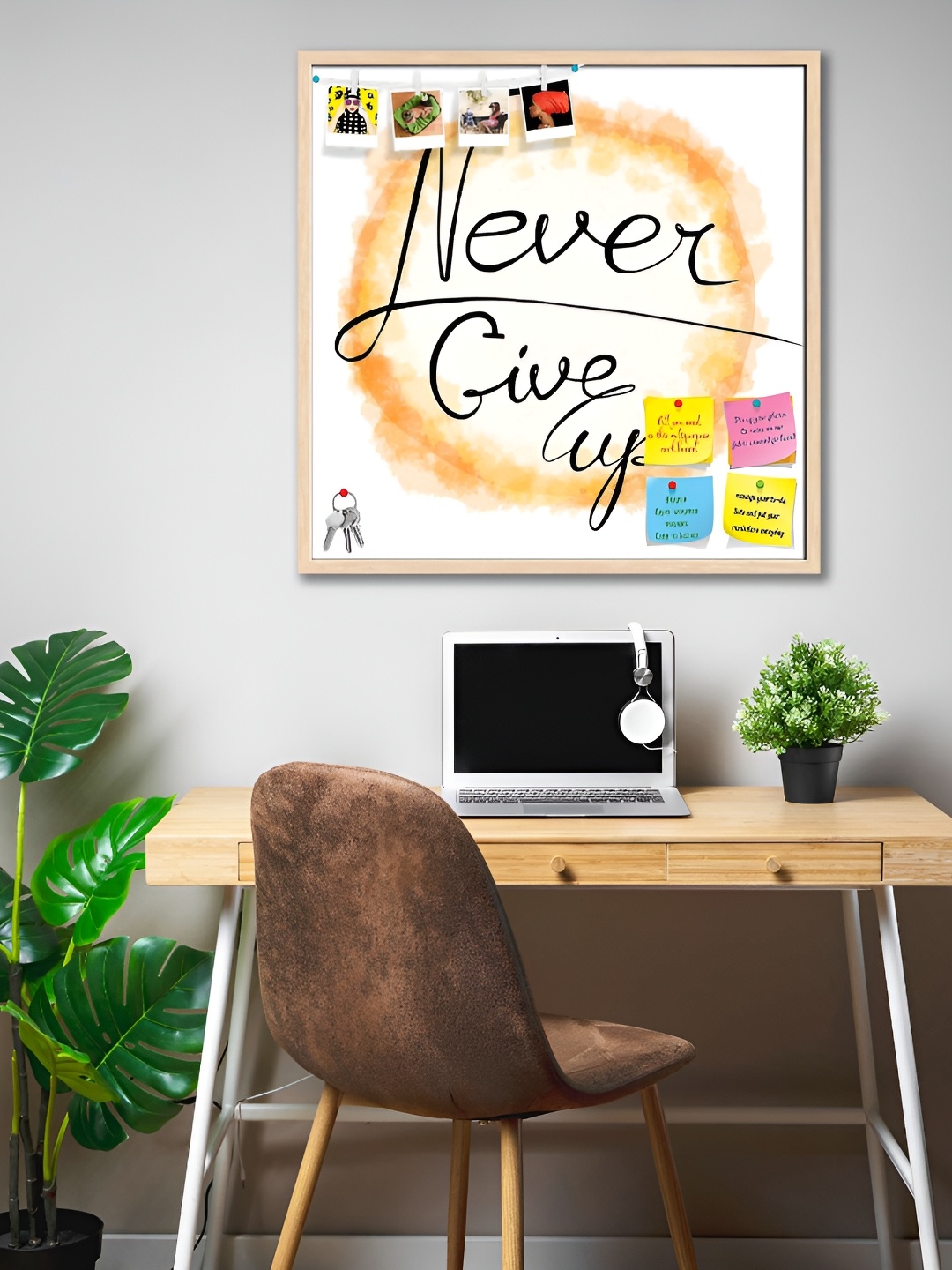 

ArtzFolio White Never Give Up Printed Wooden Bulletin Board With Sticky Notes